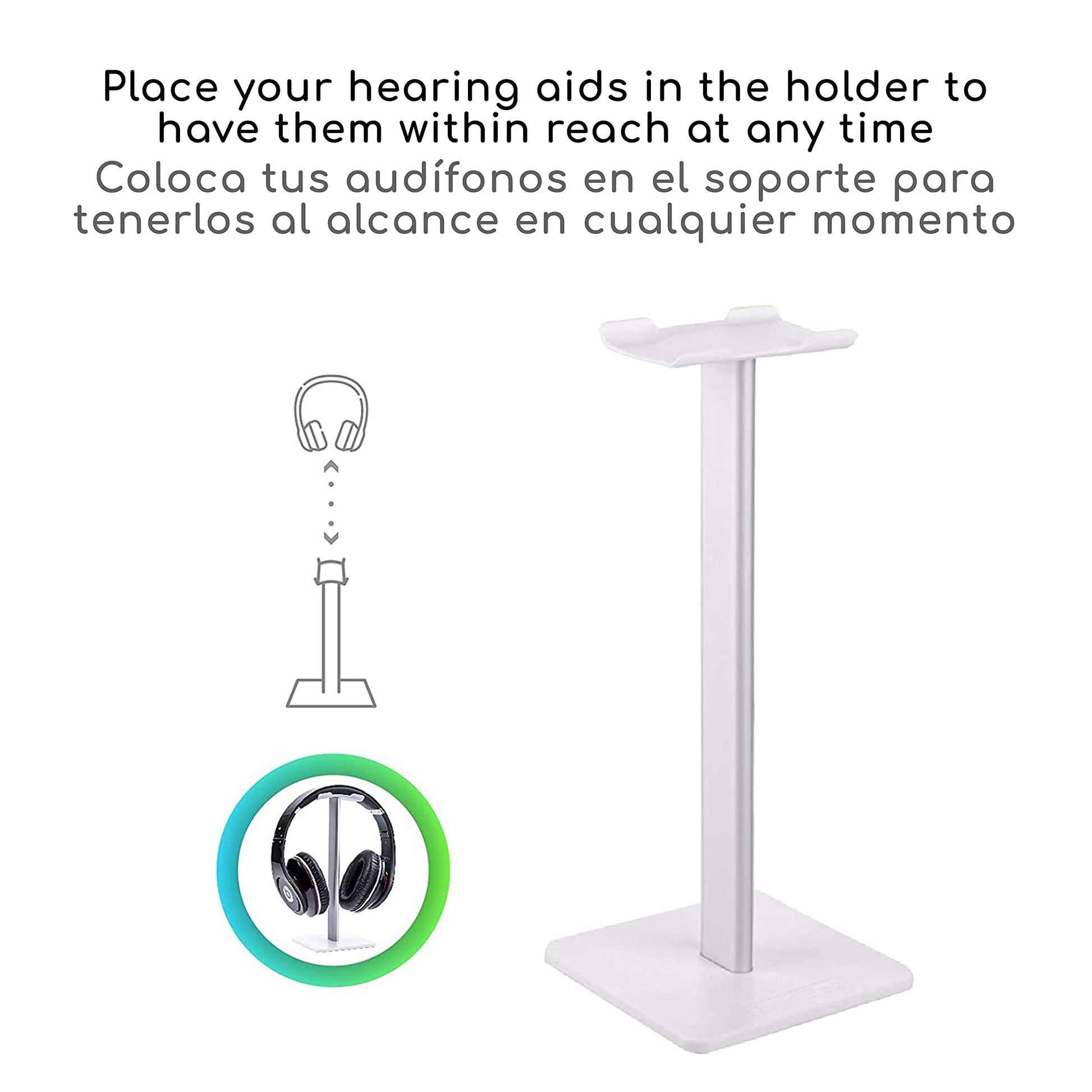 Lenfech boldR Soporte Blanco con Plateado para Audífonos/Base Universal de Escritorio para Auriculares. Headphone/Gaming Headset Stand.