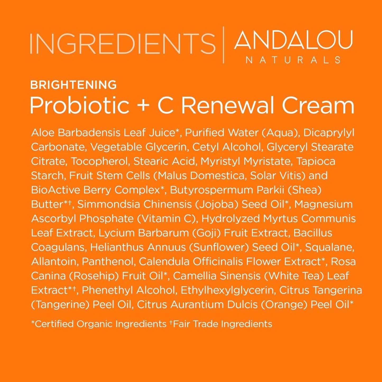 Crema Renovadora Andalou Naturals con Probióticos y Vitamina C, 1.7 oz - Iluminación y Rejuvenecimiento de la Piel - Cuidado Facial Natural y Efectivo