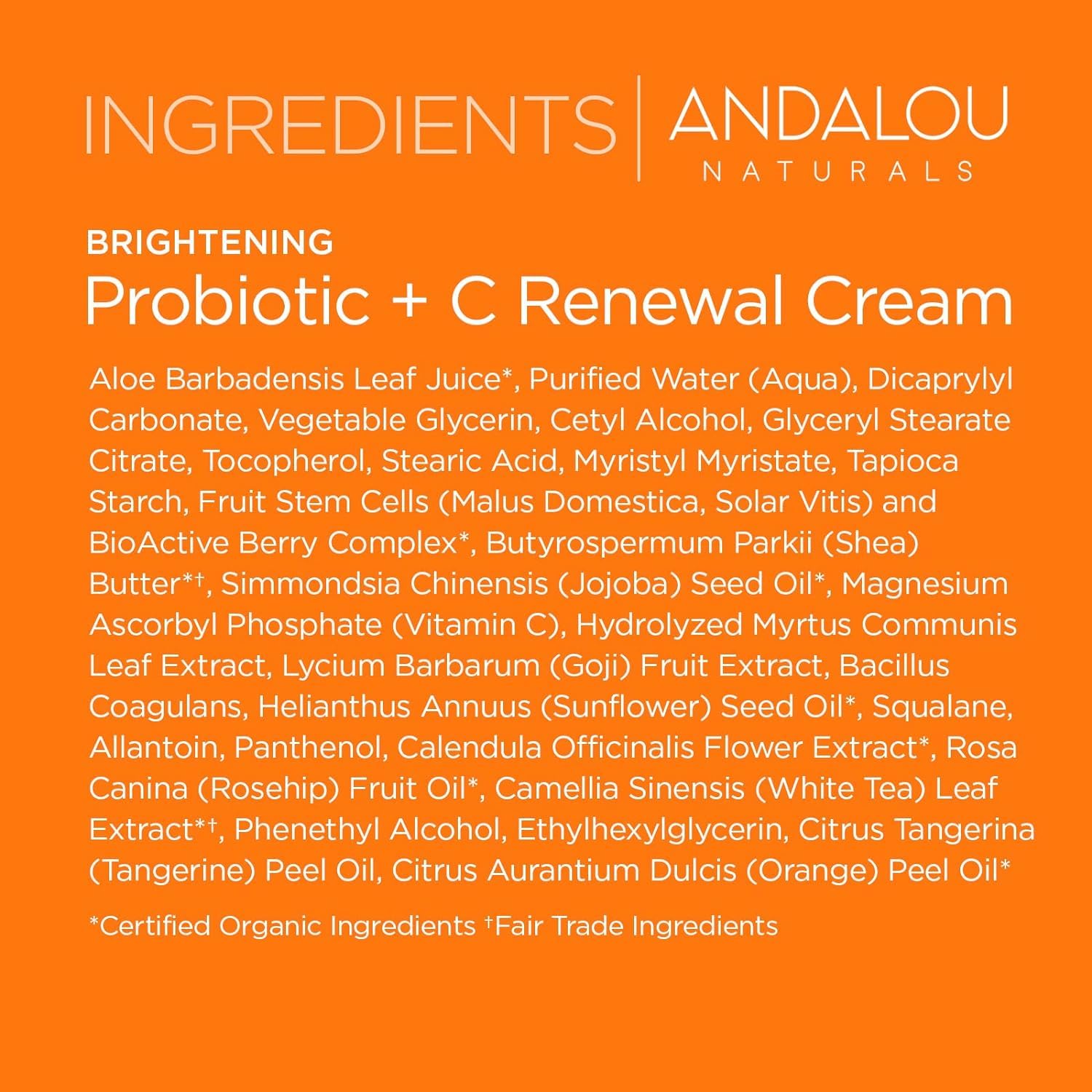 Crema Renovadora Andalou Naturals con Probióticos y Vitamina C, 1.7 oz - Iluminación y Rejuvenecimiento de la Piel - Cuidado Facial Natural y Efectivo