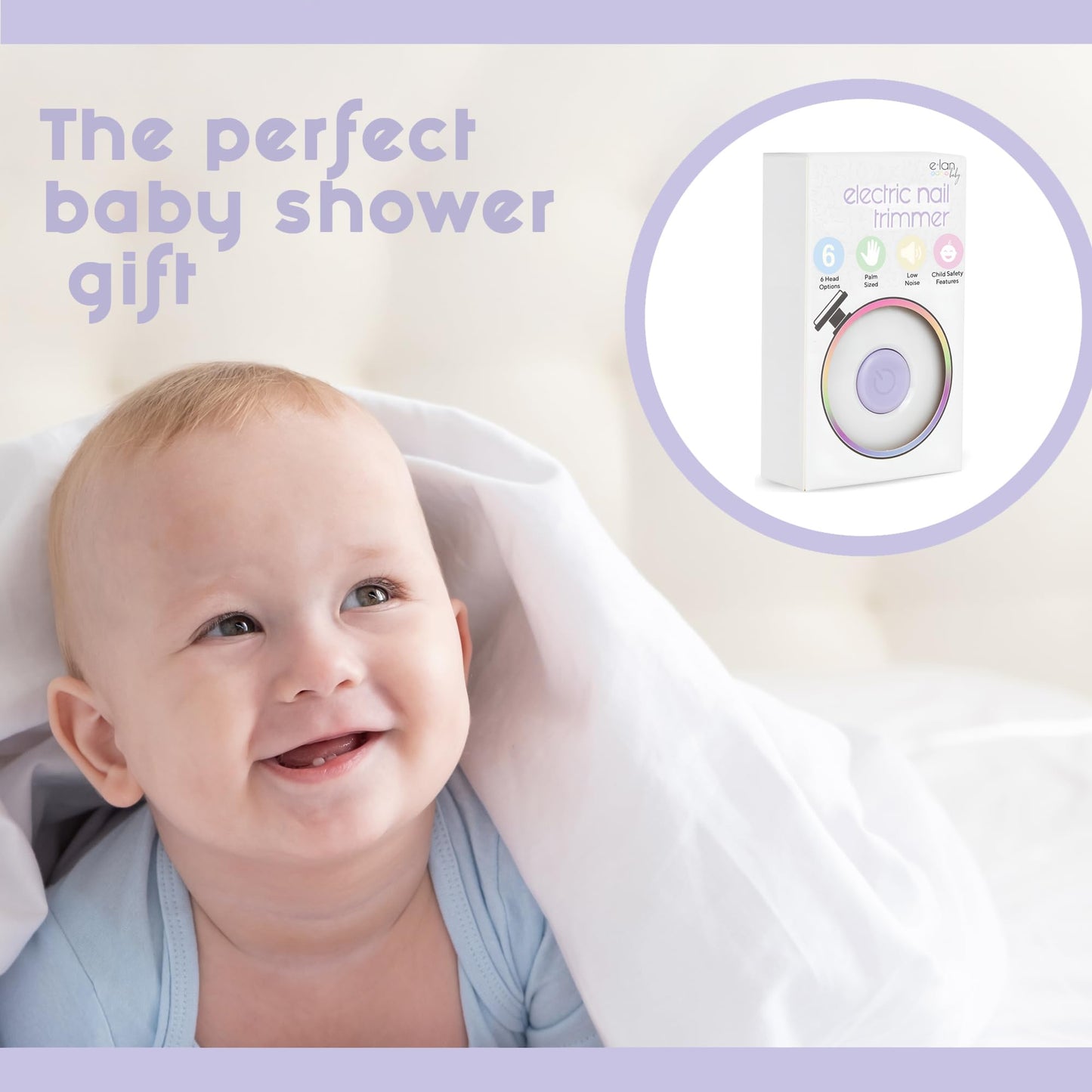 Elan Baby Cortauñas eléctrico, lima de uñas para bebés, segura y fácil de usar para recién nacidos, bebés y niños pequeños, 6 cabezales de pulido, cuidado suave de las uñas.