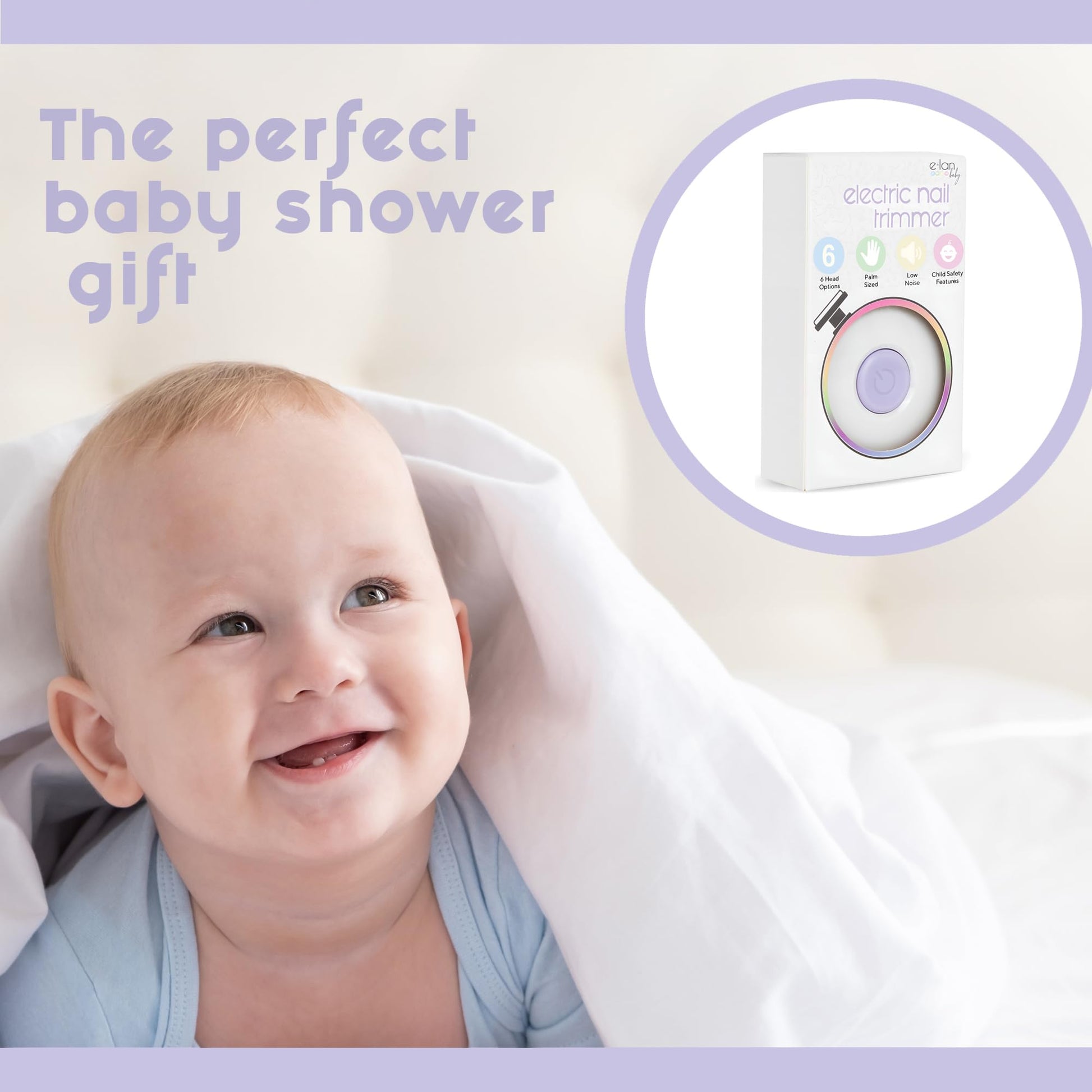 Elan Baby Cortauñas eléctrico, lima de uñas para bebés, segura y fácil de usar para recién nacidos, bebés y niños pequeños, 6 cabezales de pulido, cuidado suave de las uñas.