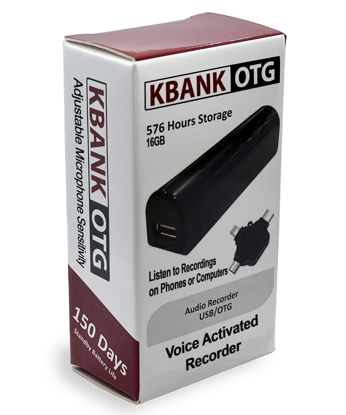Grabadora de Audio Digital KBANK activada por Voz Negra con Sensibilidad Ajustable del Micrófono
