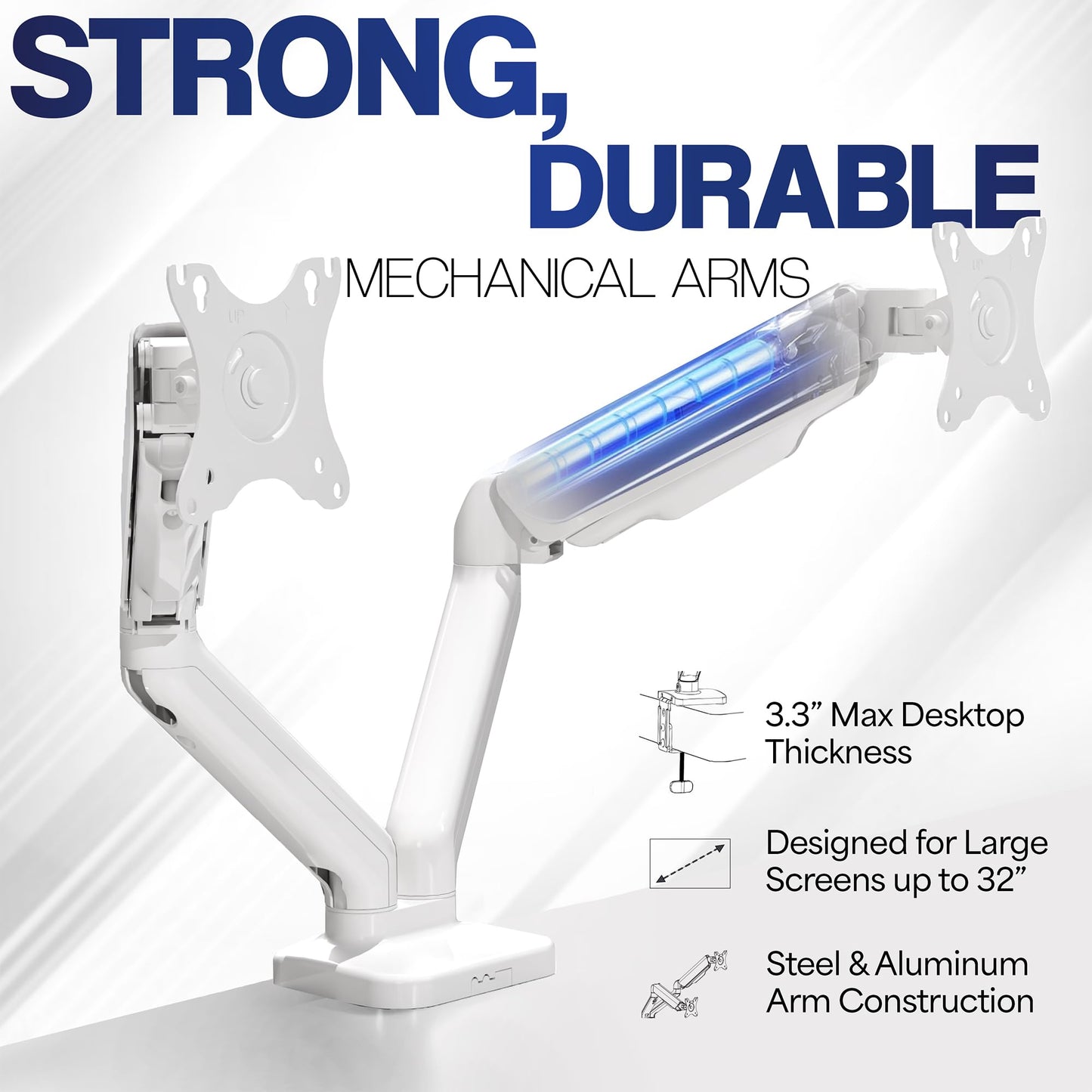 Monitor Dual VIVO Blanco con Brazo Mecánico y Soporte VESA hasta 32 Pulgadas
