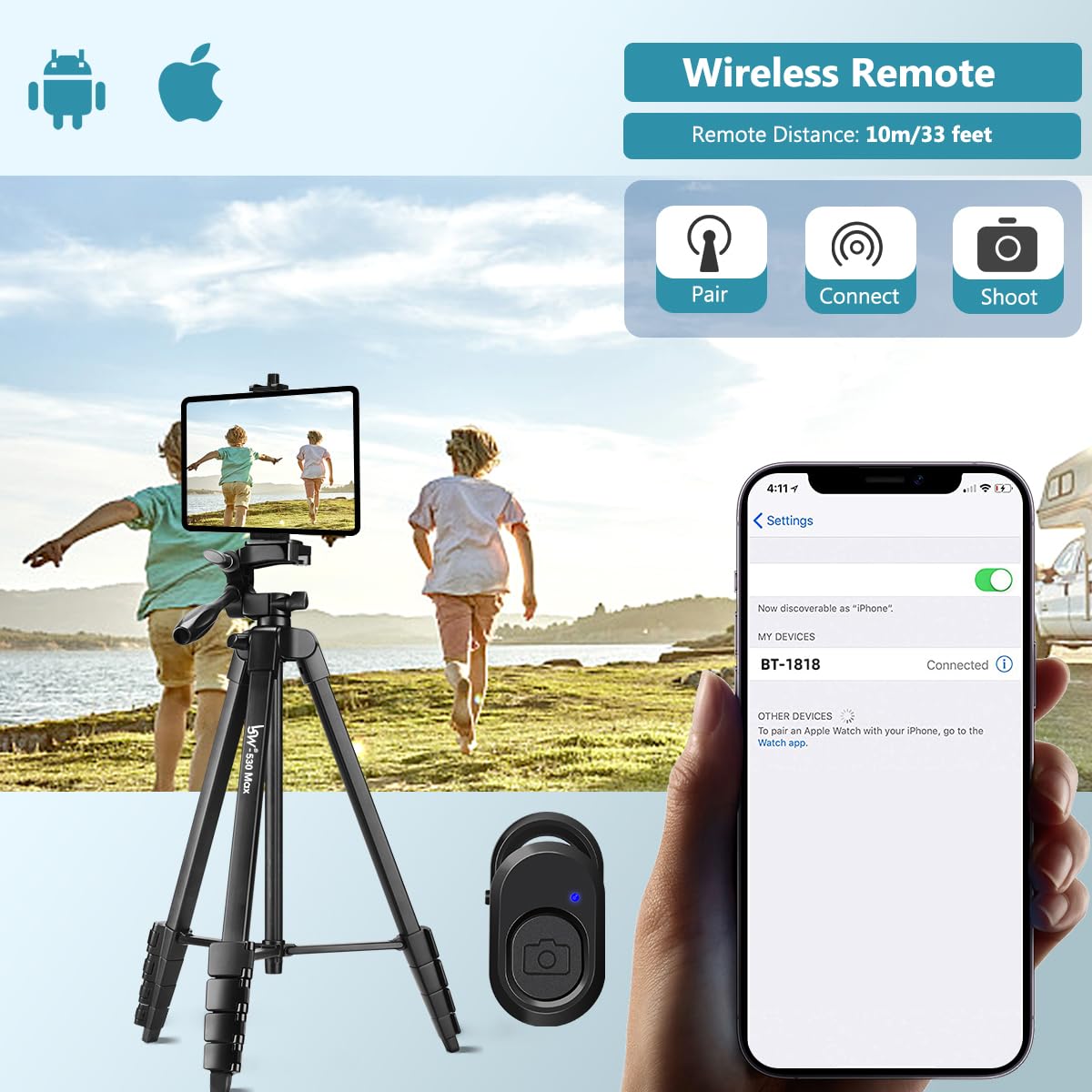 Trípode de Teléfono Lusweimi 167 CM Negro con Remoto Bluetooth y Bolsa de Transporte