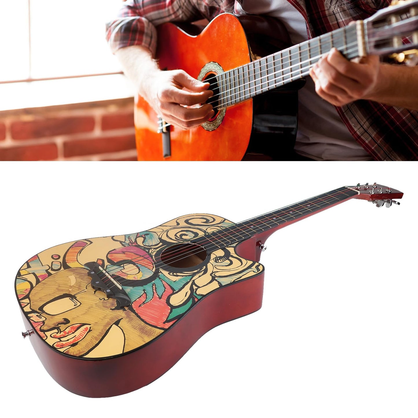 Guitarra AcúStica, Guitarra Acustica Clasica, Guitarra AcúStica para Principiantes, Guitarra Acústica de Diapasón de Alta Densidad con Patrón de Grafiti de 38 Pulgadas, para Principiantes, Adultos