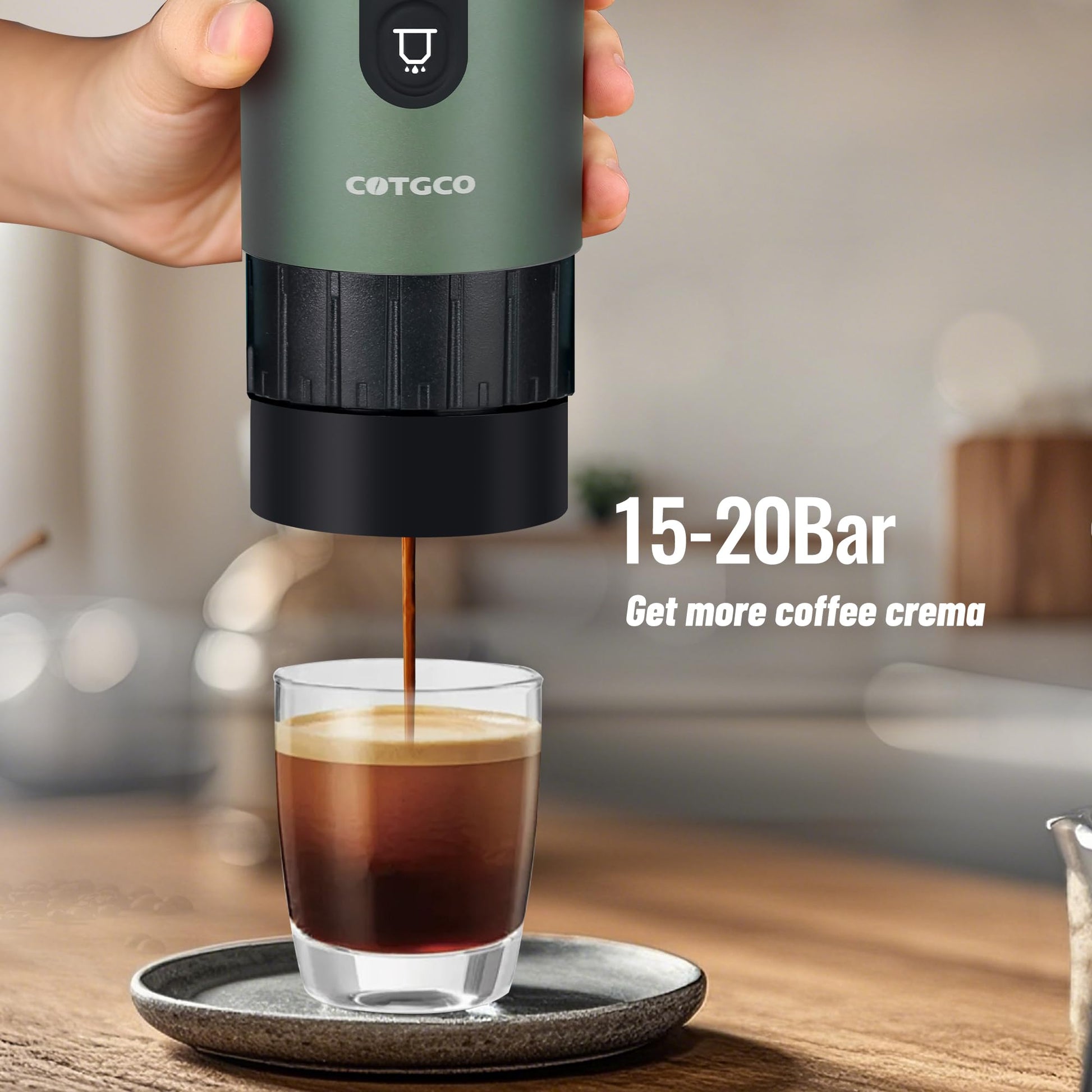 COTGCO - Cafetera portátil para viajes: cafetera portátil, autocalentamiento, haz 8 tazas de café de una carga, café en cualquier momento - Compatible con cápsulas Nespresso - Verde