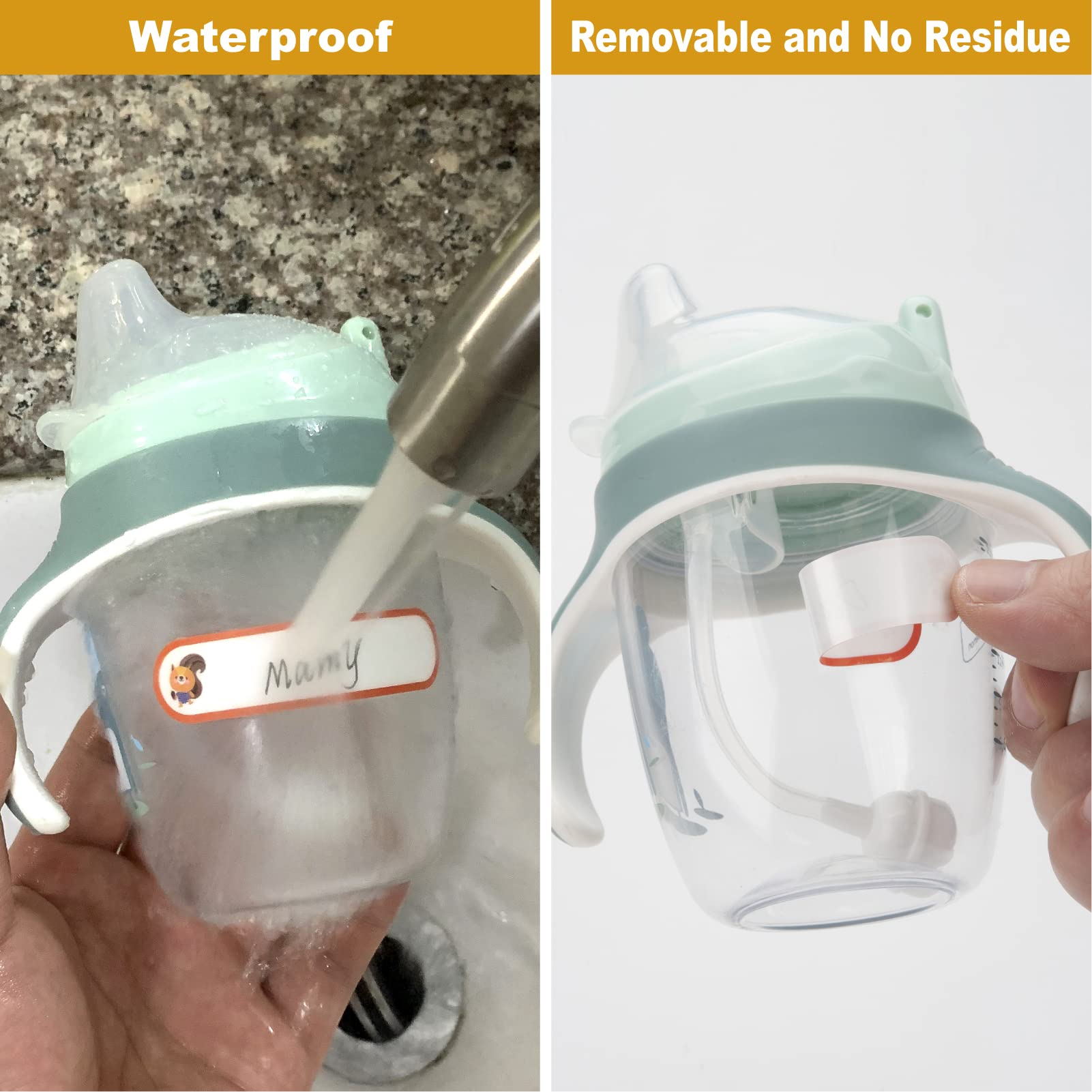 Etiquetas para biberones de bebé para suministros de guardería, 128 etiquetas impermeables para guardería, autolaminadas, aptas para lavaplatos, etiquetas de nombre escolar para cosas de niños, etiquetas de nombre para botellas de agua de plástico