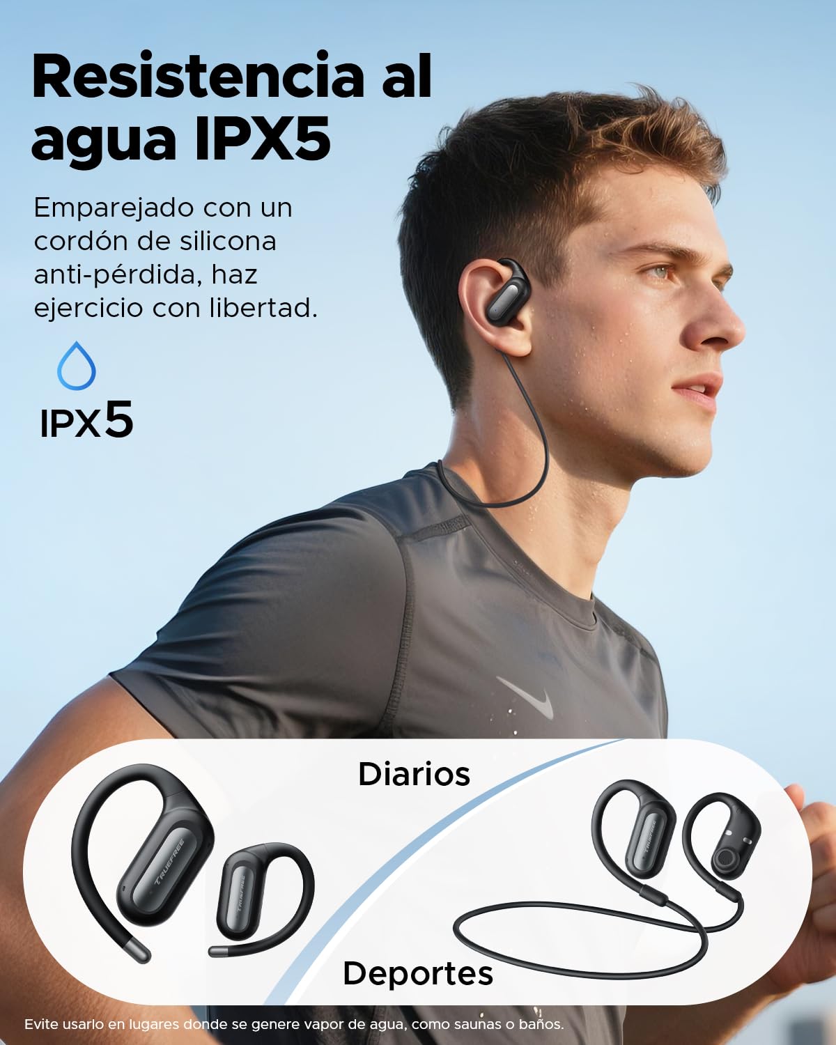 Audífonos Inalámbricos truefree Bluetooth 6.0 Negro Open-Ear con ENC y Carga Rápida para Hombre Mujer