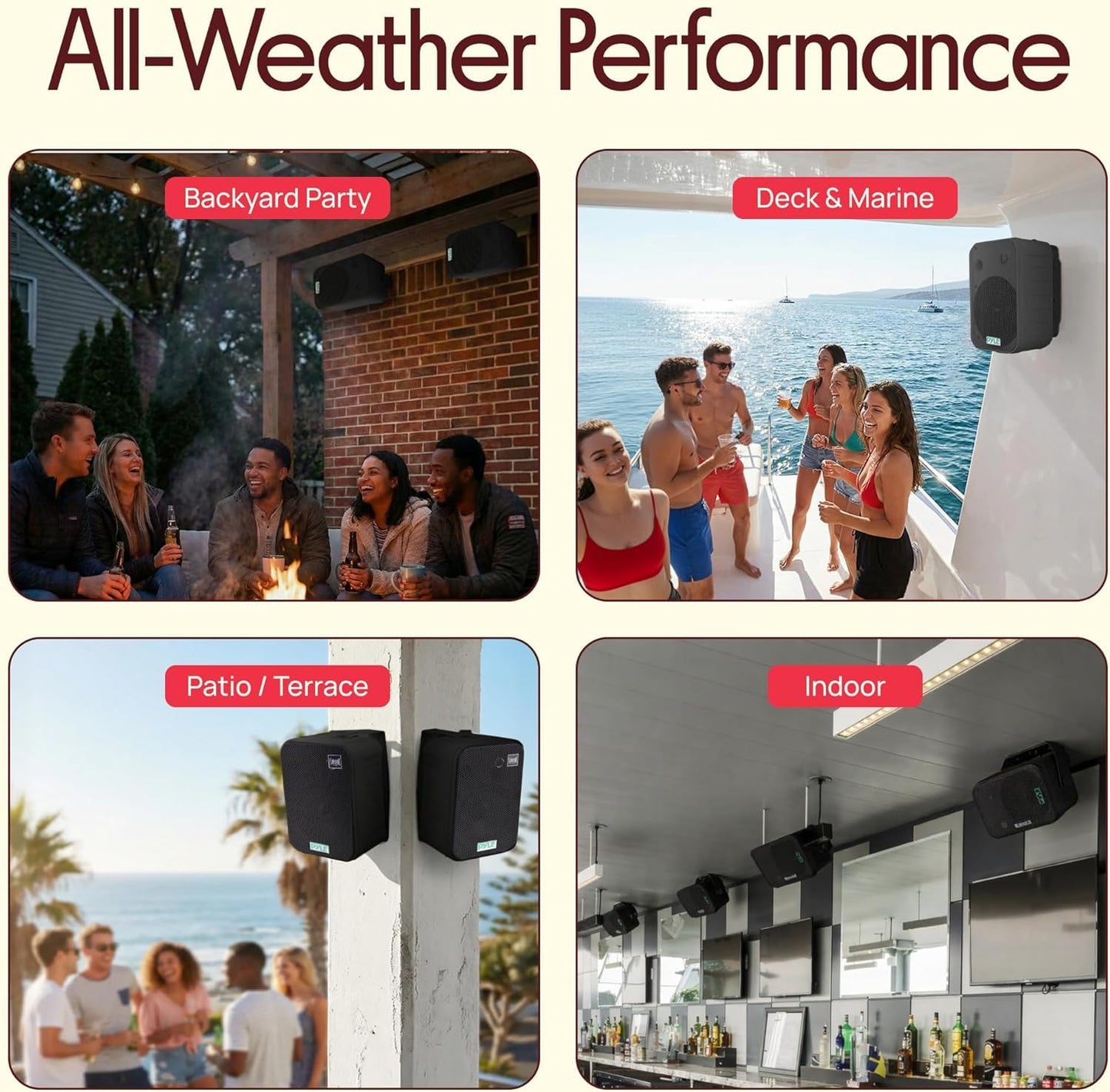 Pyle Bocinas de 6.5 Pulgadas para Interiores y Exteriores, Sistema de Sonido de Pared Resistente al Agua, 500 Watts, 1 Par, Negro
