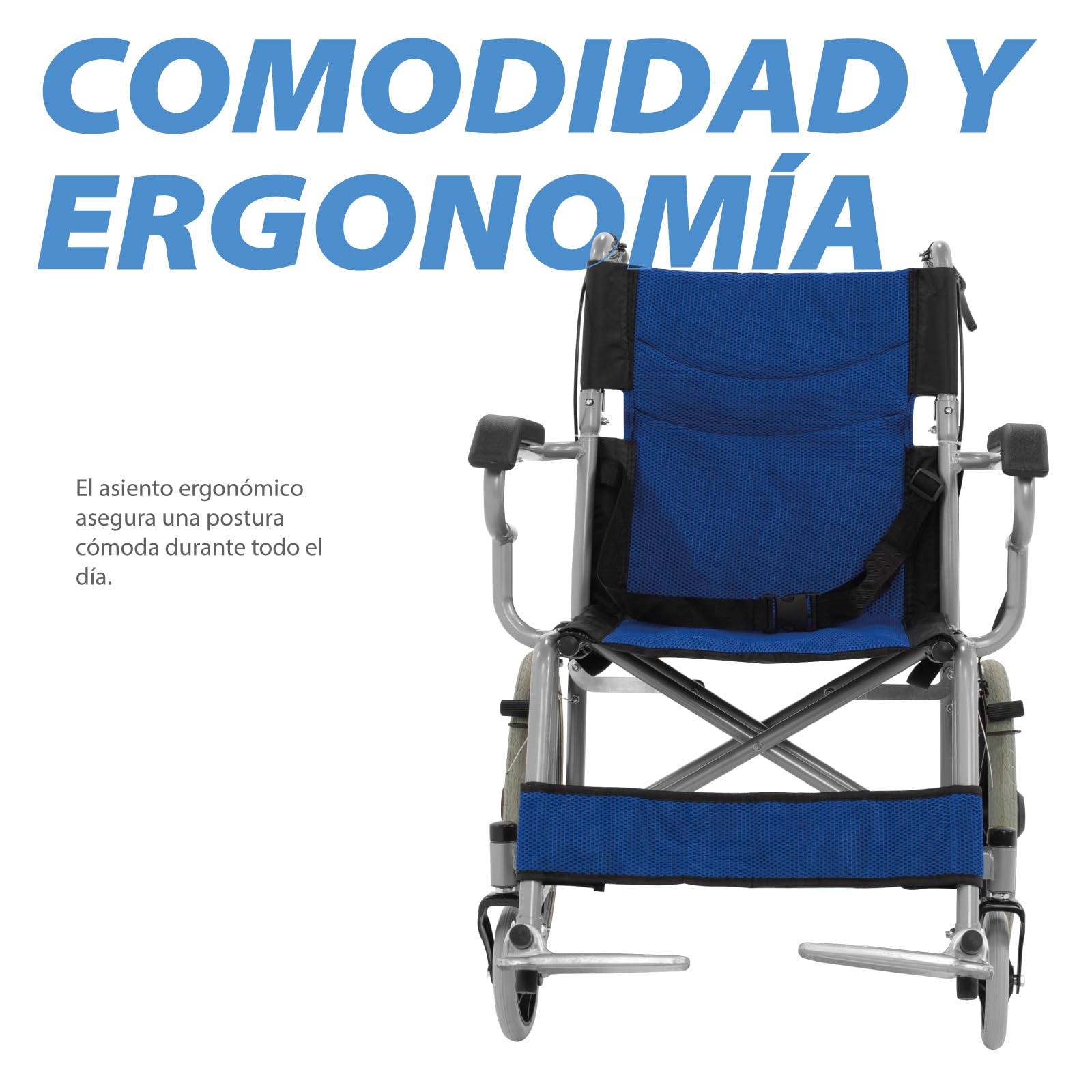 Silla De Ruedas Ligera ONOF Azul Todos Terrenos Con Freno de Mano para Adulto y Adulto Mayor