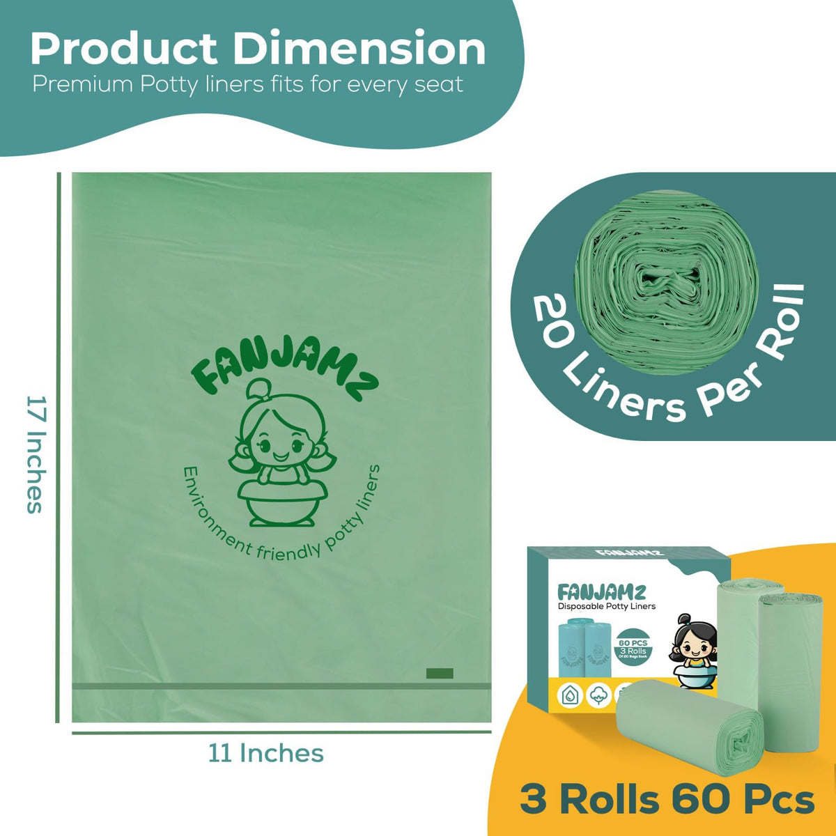 Bolsas para inodoro portátil, con certificación OK Compost para baño, 5 litros, a prueba de fugas, ideales para bebés y mascotas