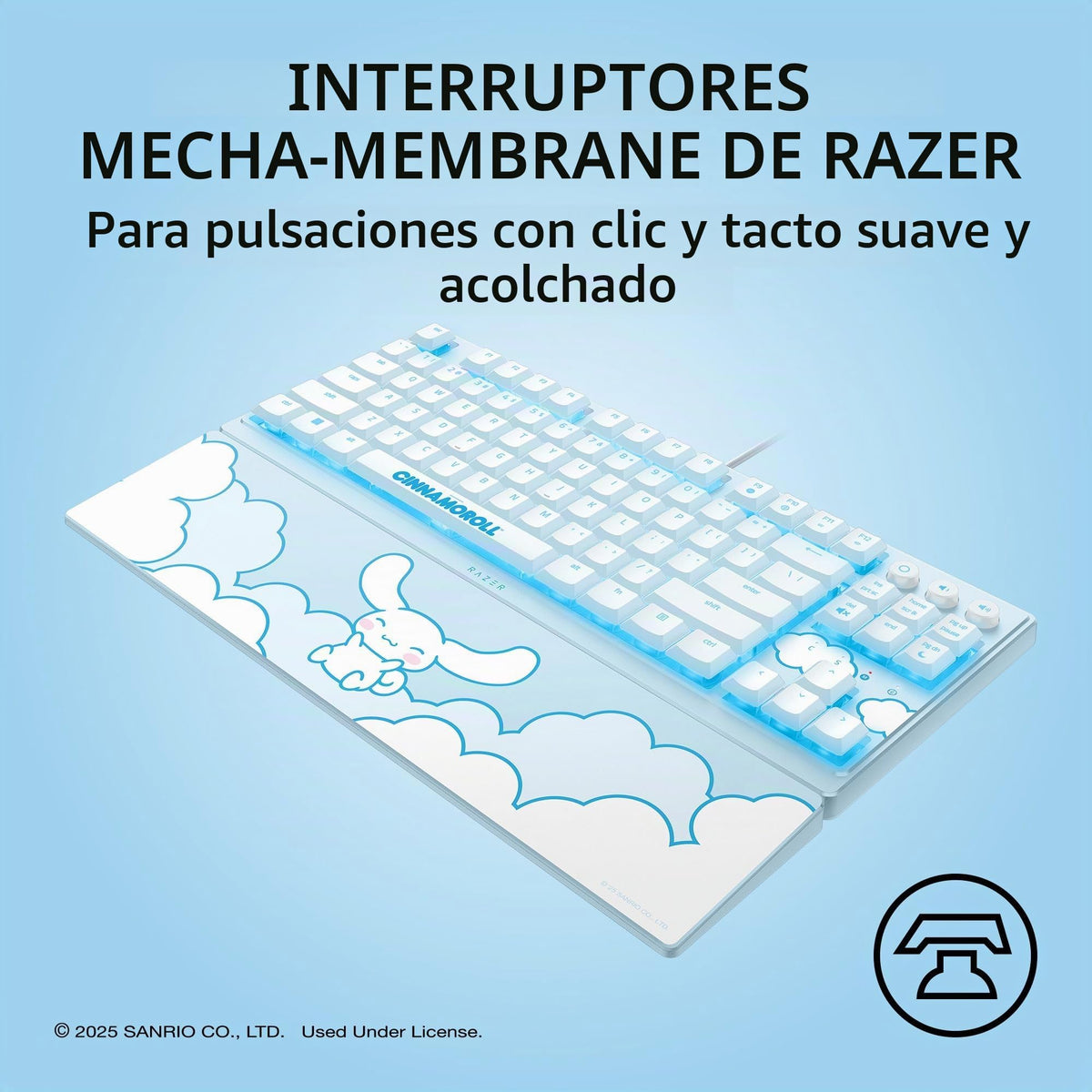 Teclado Gaming Razer Ornata V3 TKL Cinnamoroll Edition Iluminación RGB y Teclas de Perfil Bajo