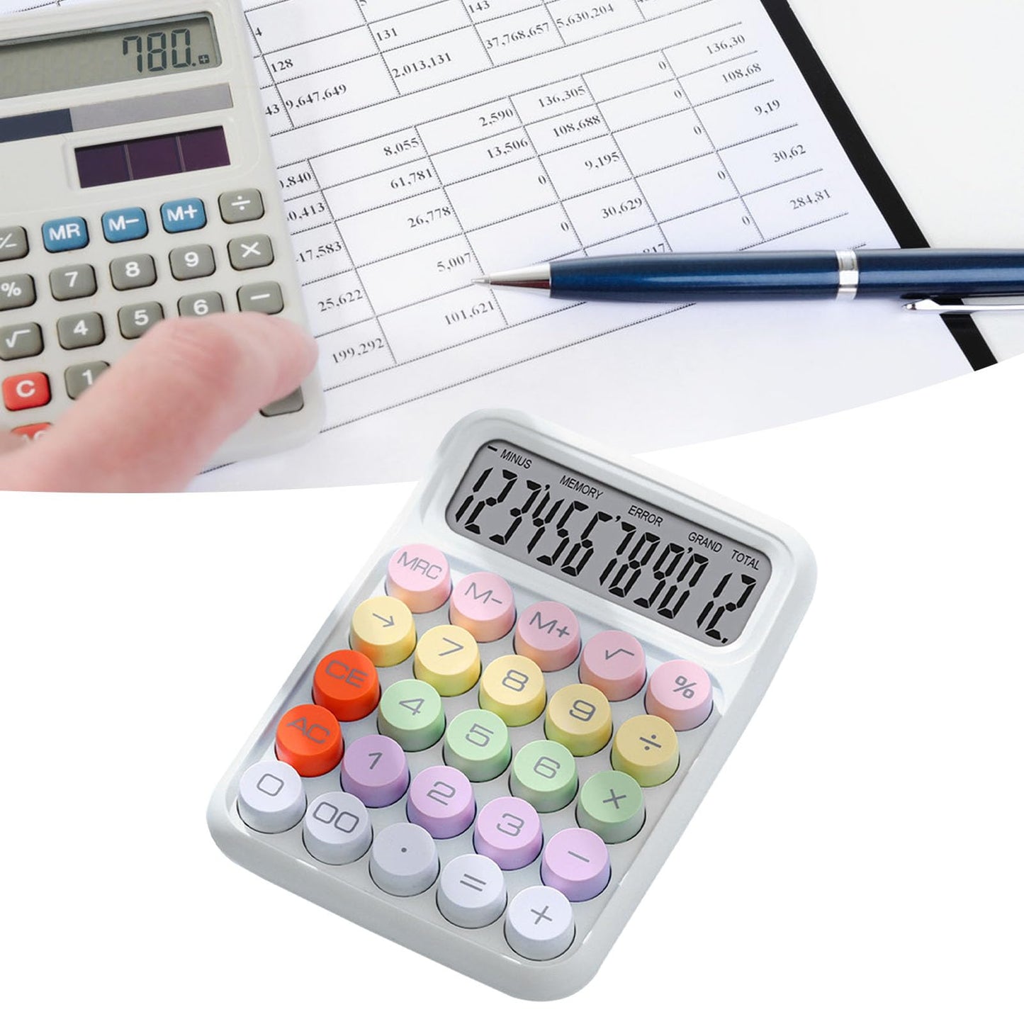 Calculadora Electrónica de Colores, Calculadora a Prueba de Salpicaduras, Conveniente para Uso Escolar y Doméstico (Blancos de Luna)