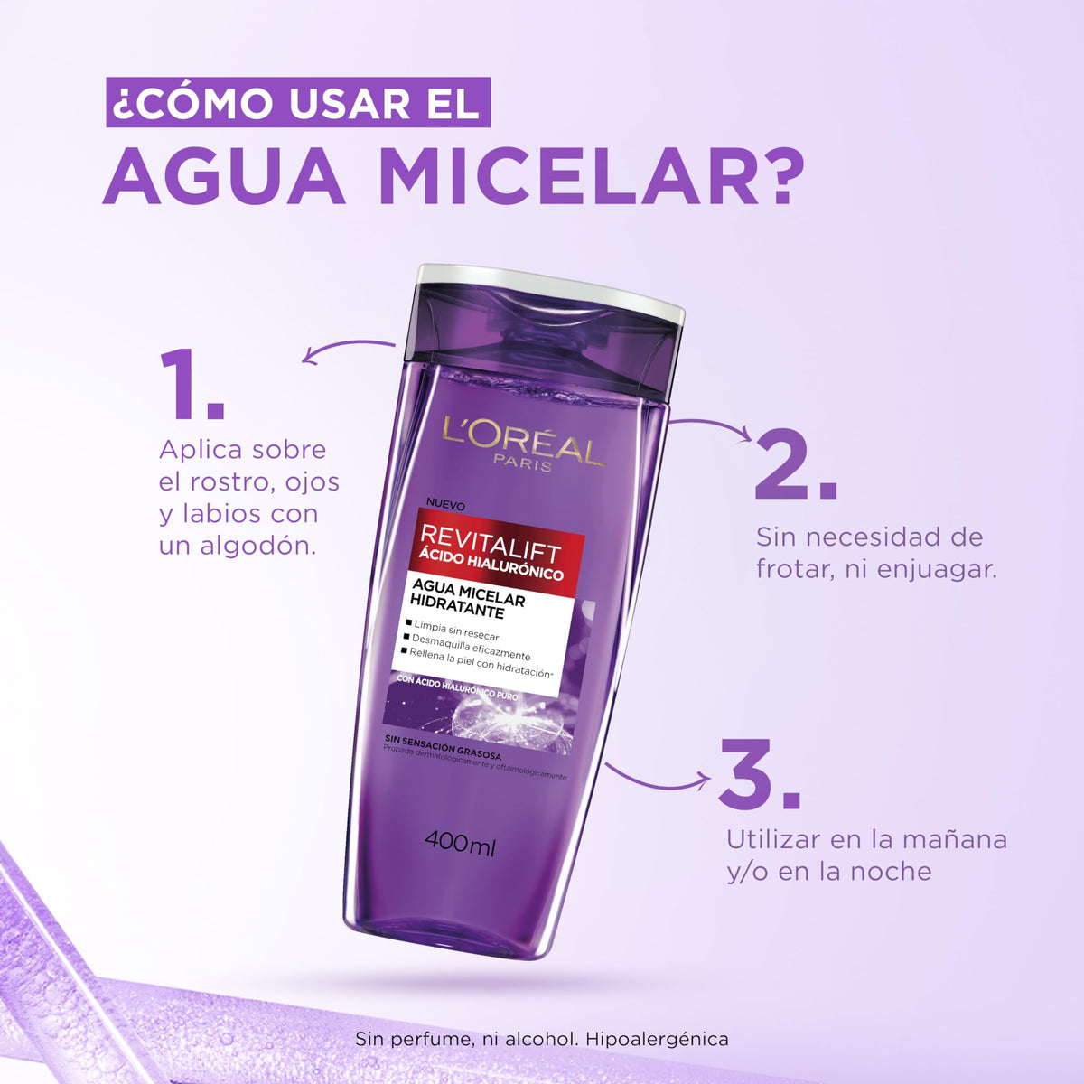 L'Oréal Paris Agua Micelar Revitalift Ácido Hialurónico, 400ml