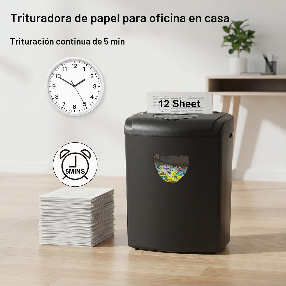 Trituradora de Papel Woolsche Negra 12 Hojas Corte Cruzado Seguridad P-4