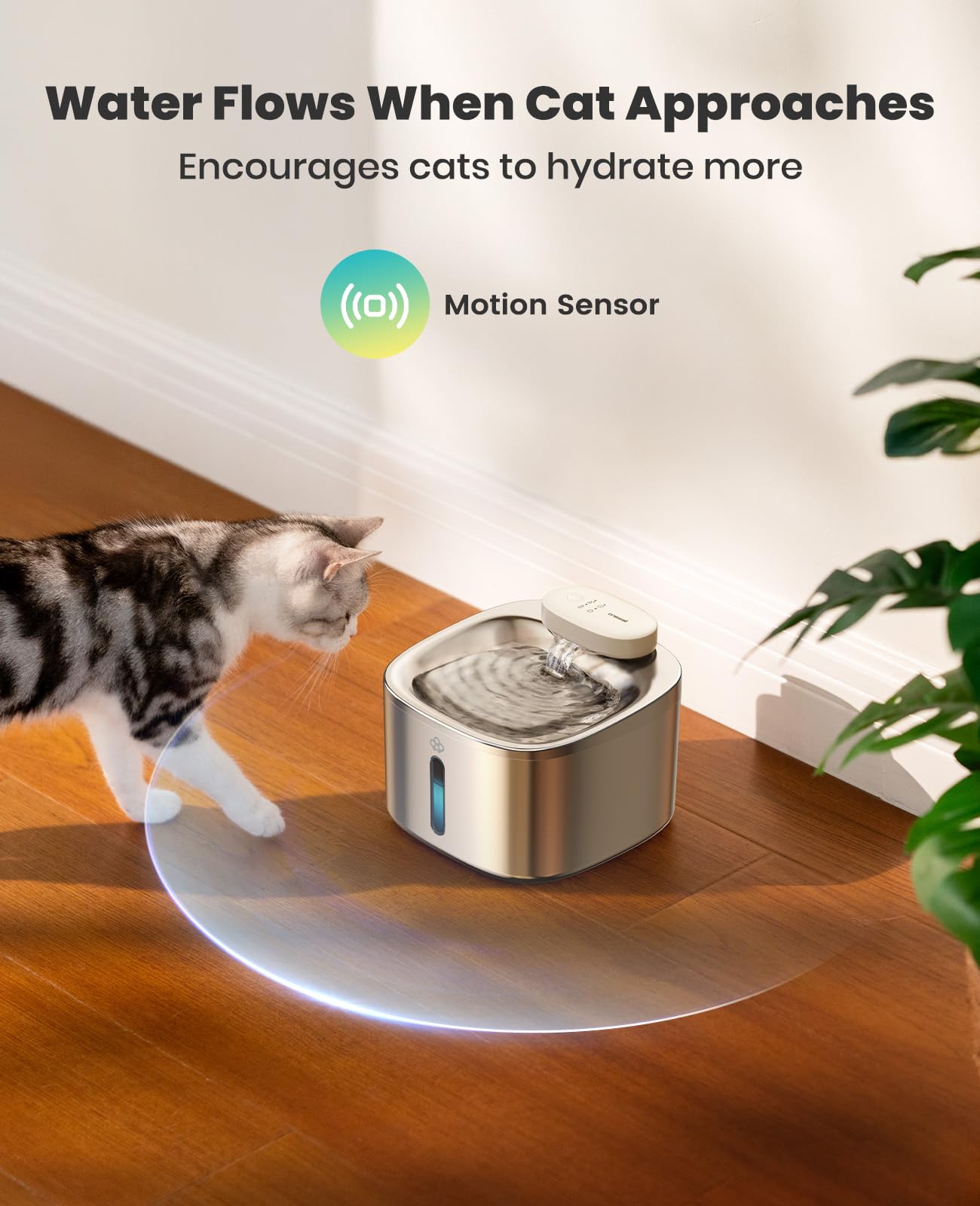 Fuente de Agua Inalámbrica oneisall Acero Inoxidable con Filtros de Repuesto para Gatos en Interiores