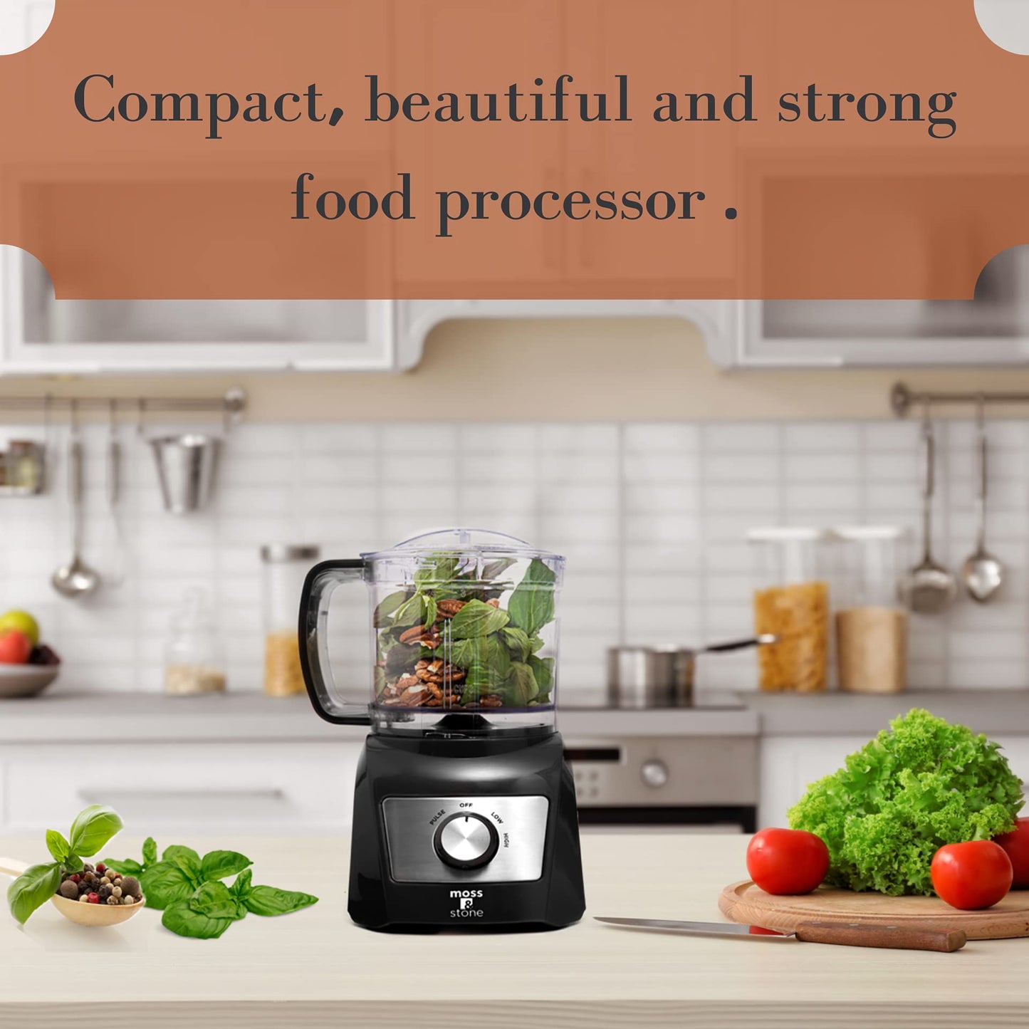 Mini Procesador de Alimentos Moss & Stone Plateado con Picador de Verduras de 300 Vatios y 2 Velocidades