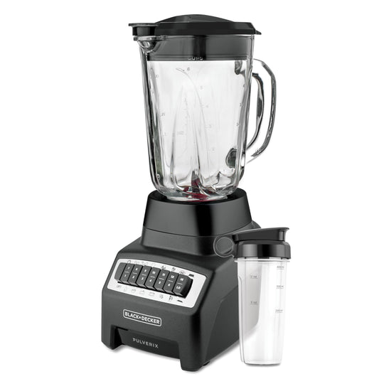 BLACK+DECKER Licuadora Pulverix, 12 Velocidades 6 Cuchillas Poderosas, Incluye Vaso Personal de Tritán de 500ml con Tapa, Jarra de Vidrio 1.5Lts, BL1140MB-MX