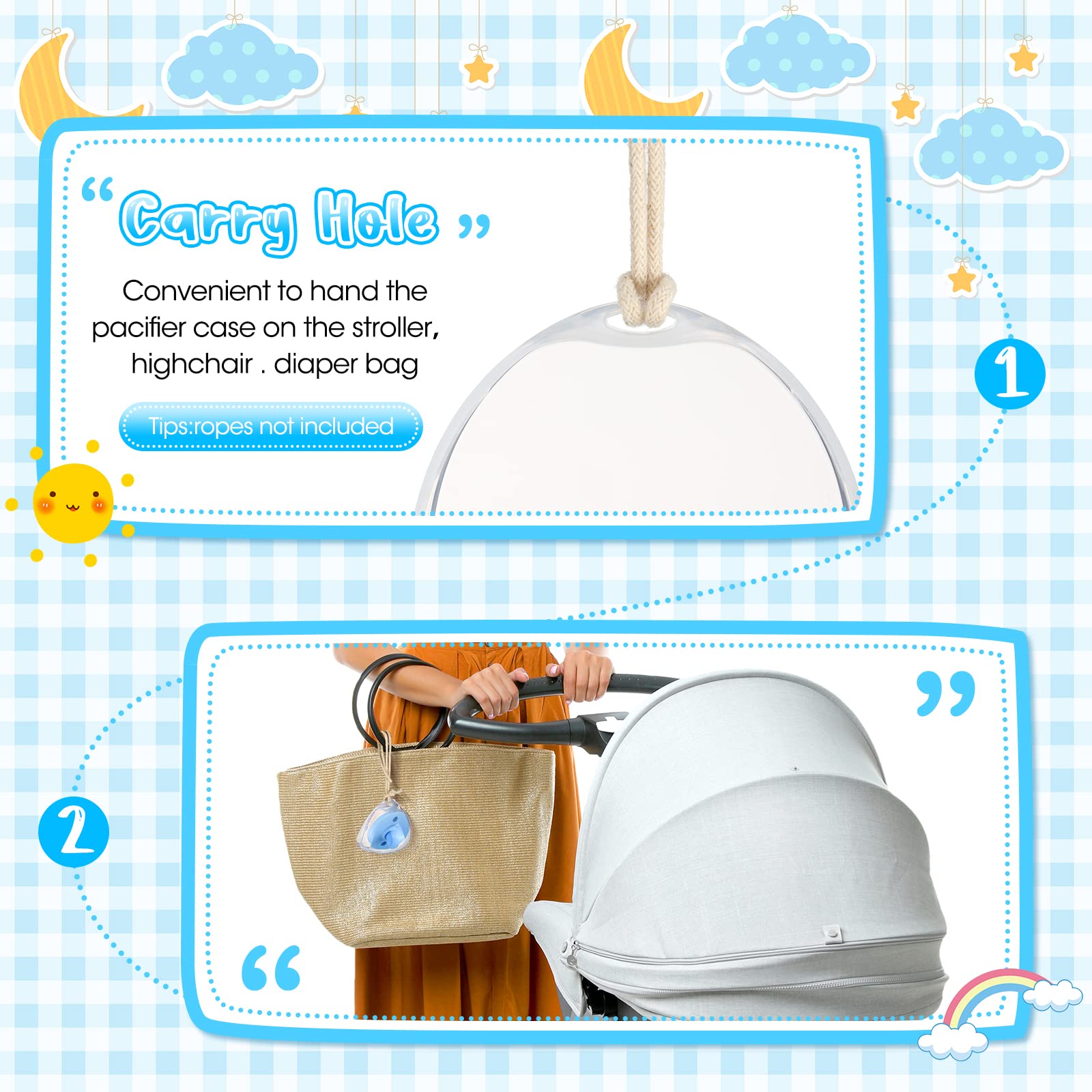 Estuche para Chupón Bebé Transparente con Clip para Viajes