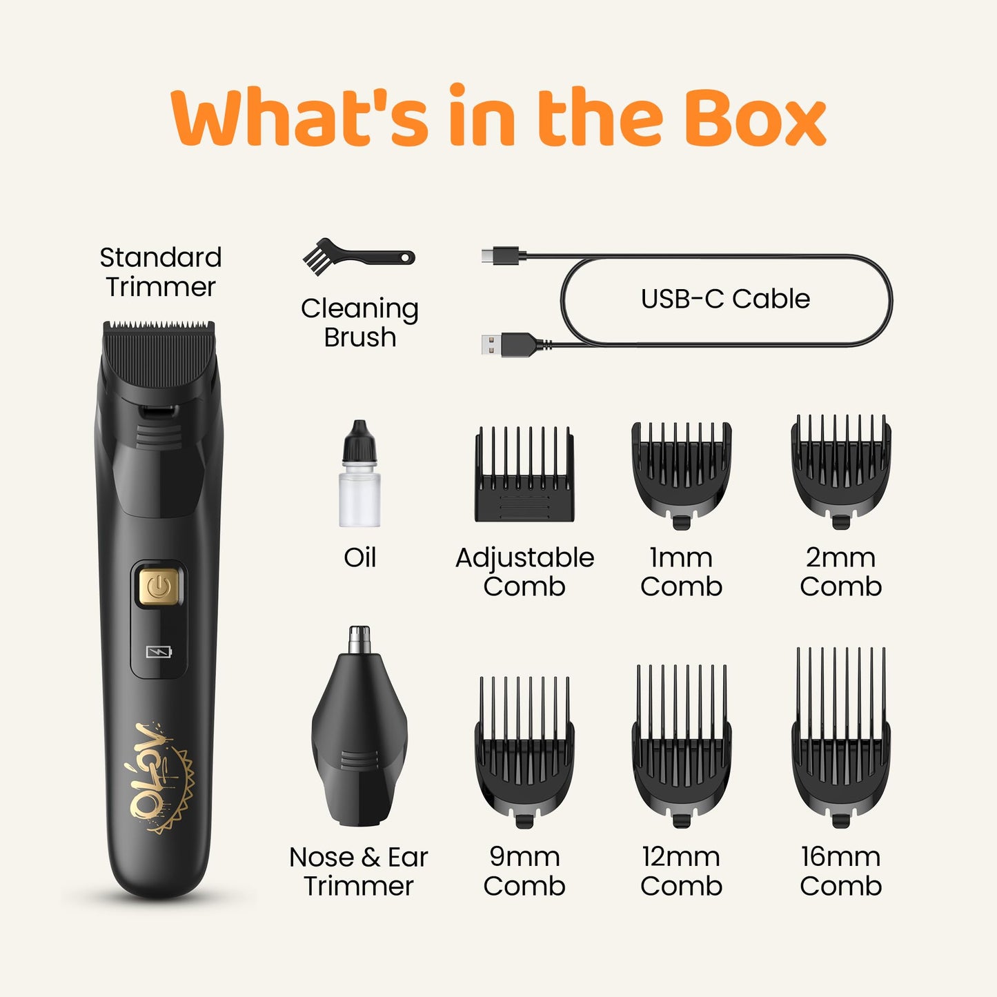 OLOV LITE - Cortadora de barba eléctrica para hombres, recortadora de pelo de nariz y maquinilla de afeitar eléctrica 10 en 1, kit de aseo inalámbrico listo para regalo para hombres (negro)