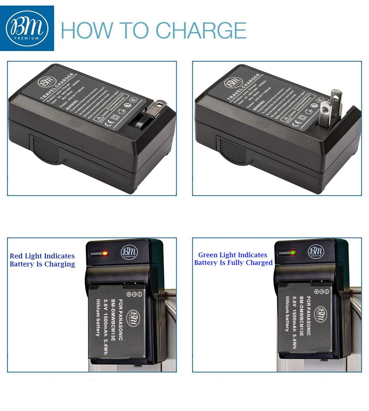 Bm Premium Pack de 2 baterías DMW-BCM13E y cargador de batería para Panasonic Lumix DMC-FT5 A, DMC-LZ40, DMC-TS5, DMC-TS6, DMC-TZ37, DMC-TZ40, DMC-TZ41, DMC-TZ55, DMC-TZ60, DMC-ZS27, DMC-ZS30 DMC-ZS35 DMC-ZS40, DMC-ZS45, DMC-ZS50 Cámara digital