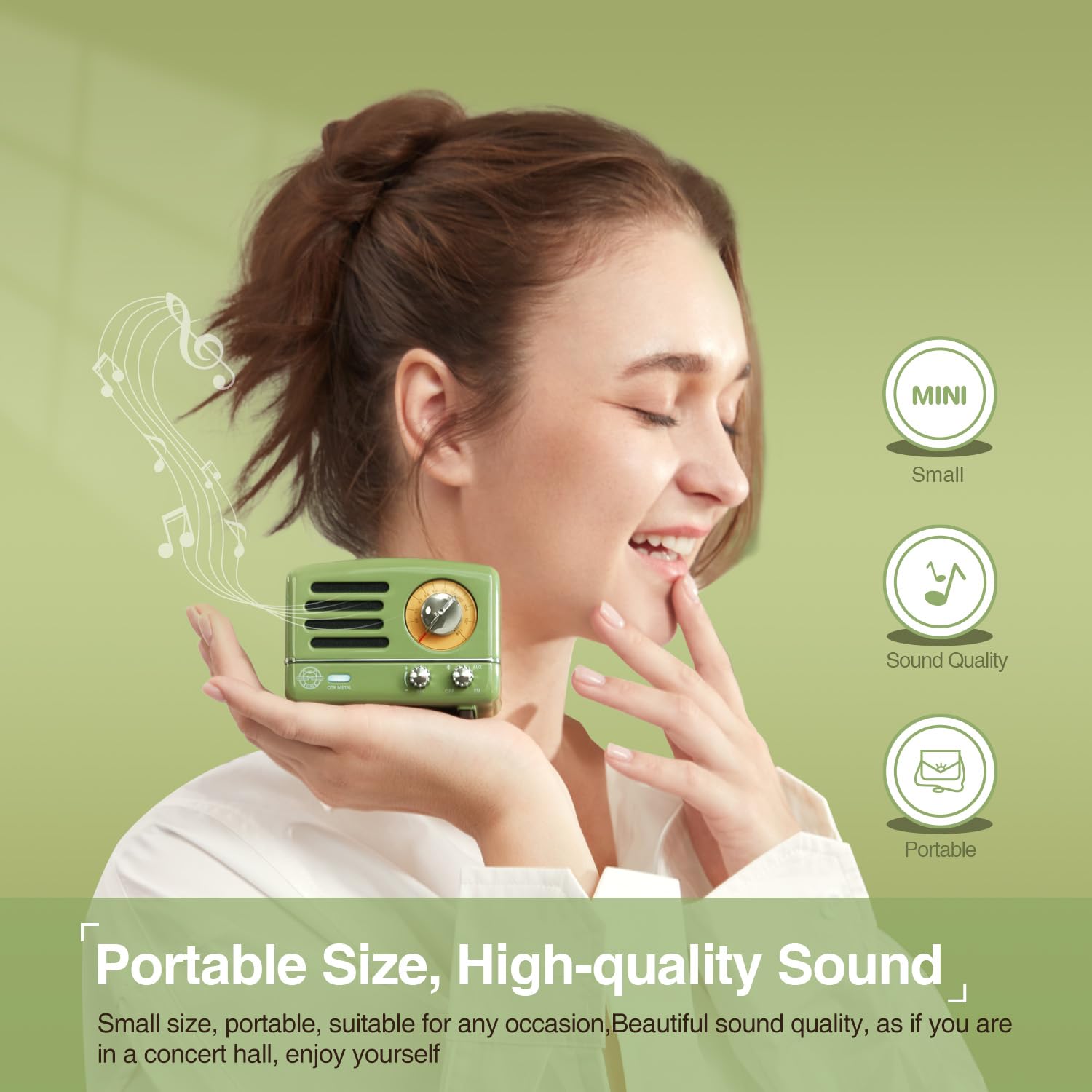 Muzen OTR Altavoz Bluetooth Portátil de Metal con Sintonizador de Perilla Retro Radio FM, con Estuche de Regalo, Altavoz Bluetooth Inalámbrico con Sonido Estéreo, para Viajes Exteriores Hogar
