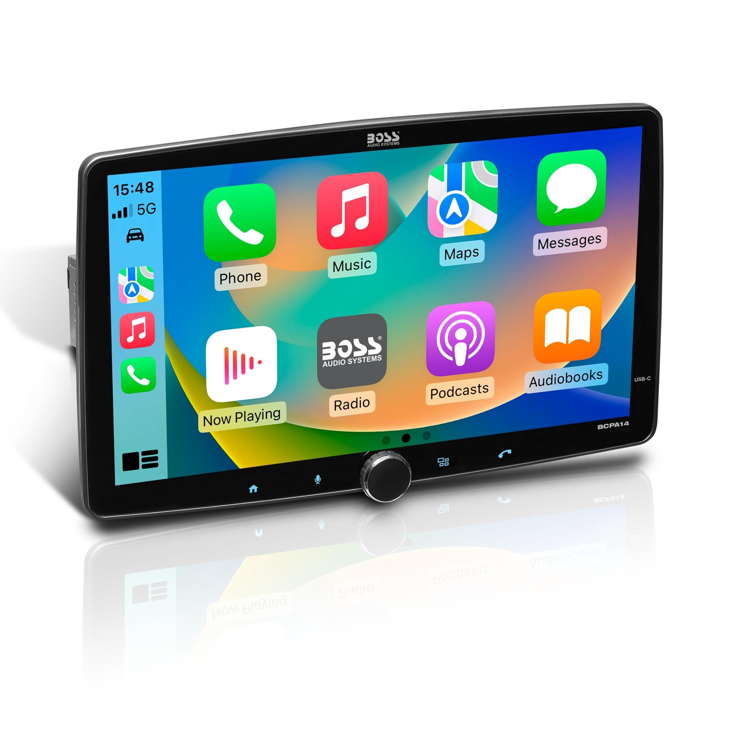 BOSS Audio Systems- BCPA14 Car Stereo - Apple CarPlay, Android Auto, DIN Simple, Pantalla táctil LCD capacitiva de 14 Pulgadas, Bluetooth, sin Reproductor de CD