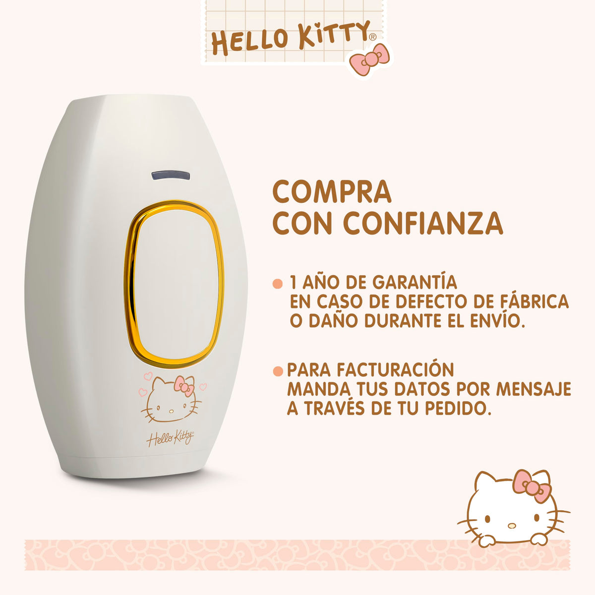 SANRIO Depiladora Profesional de Luz Pulsada Hello Kitty HK-IPL con 300,000 Disparos; Elimina Vello Facial, Corporal, Axilas, Piernas, Bikini y Brazos; Reducción Permanente, Uso en Casa, Unisex, Alternativa a Depiladora Láser Mujer.