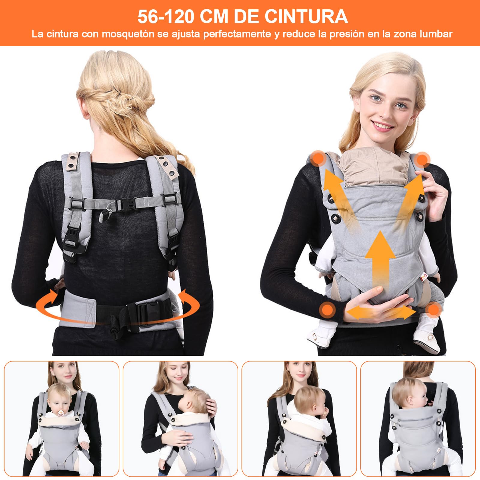 Cangurera para Bebé,Portabebés Ajustable Portátil,Ergonómico,Mochila Portabebés con Bolsa de Almacenamiento Cader y Sombrero para El Sol, Adecuado para Todas Las Estacionecon, Apto para Niños de 0-36 Meses((Hasta 30 kg)