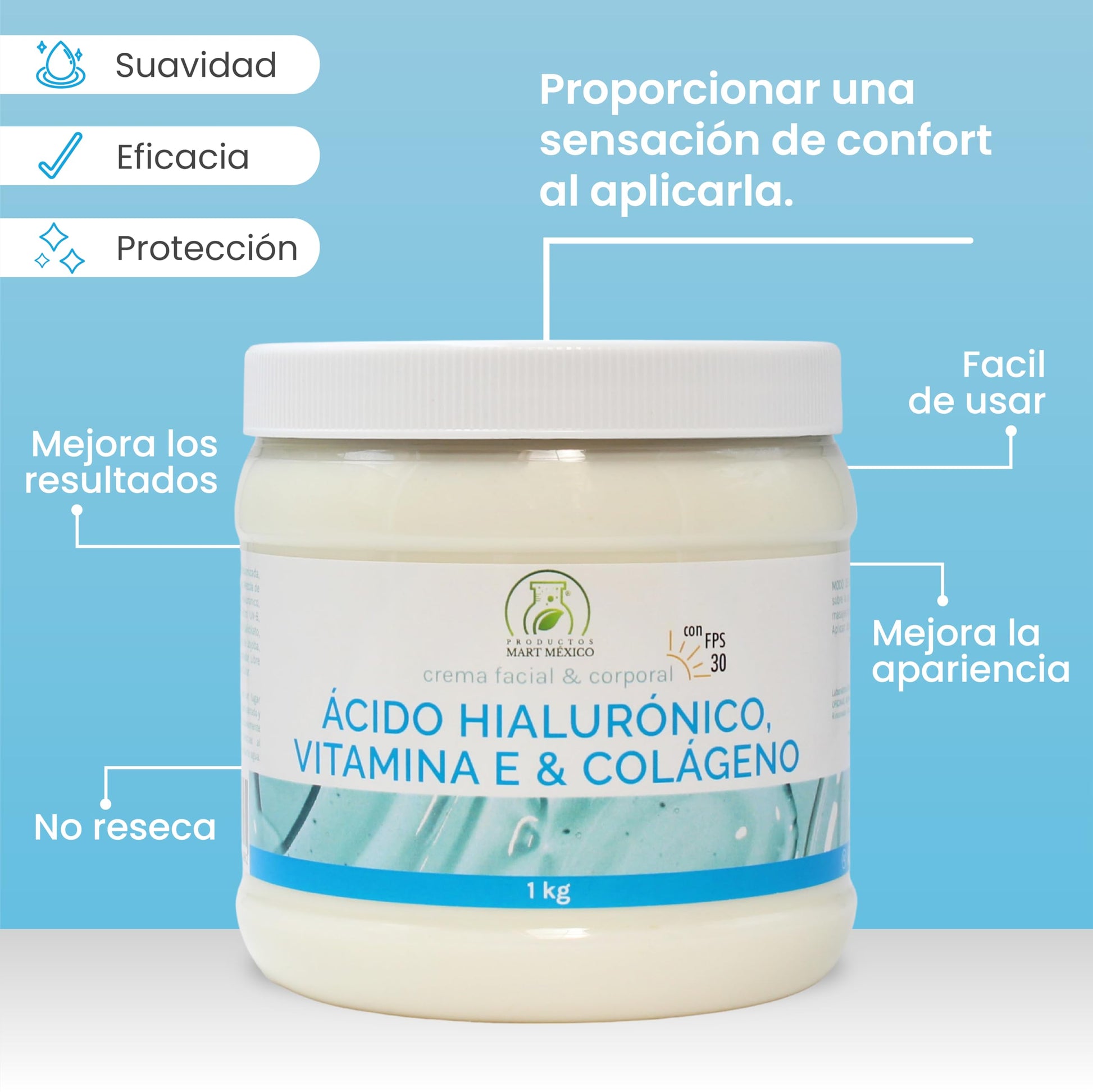 Crema De Colágeno, Vitamina E & Ácido Hialuronico Con Filtro (1 Kilo)