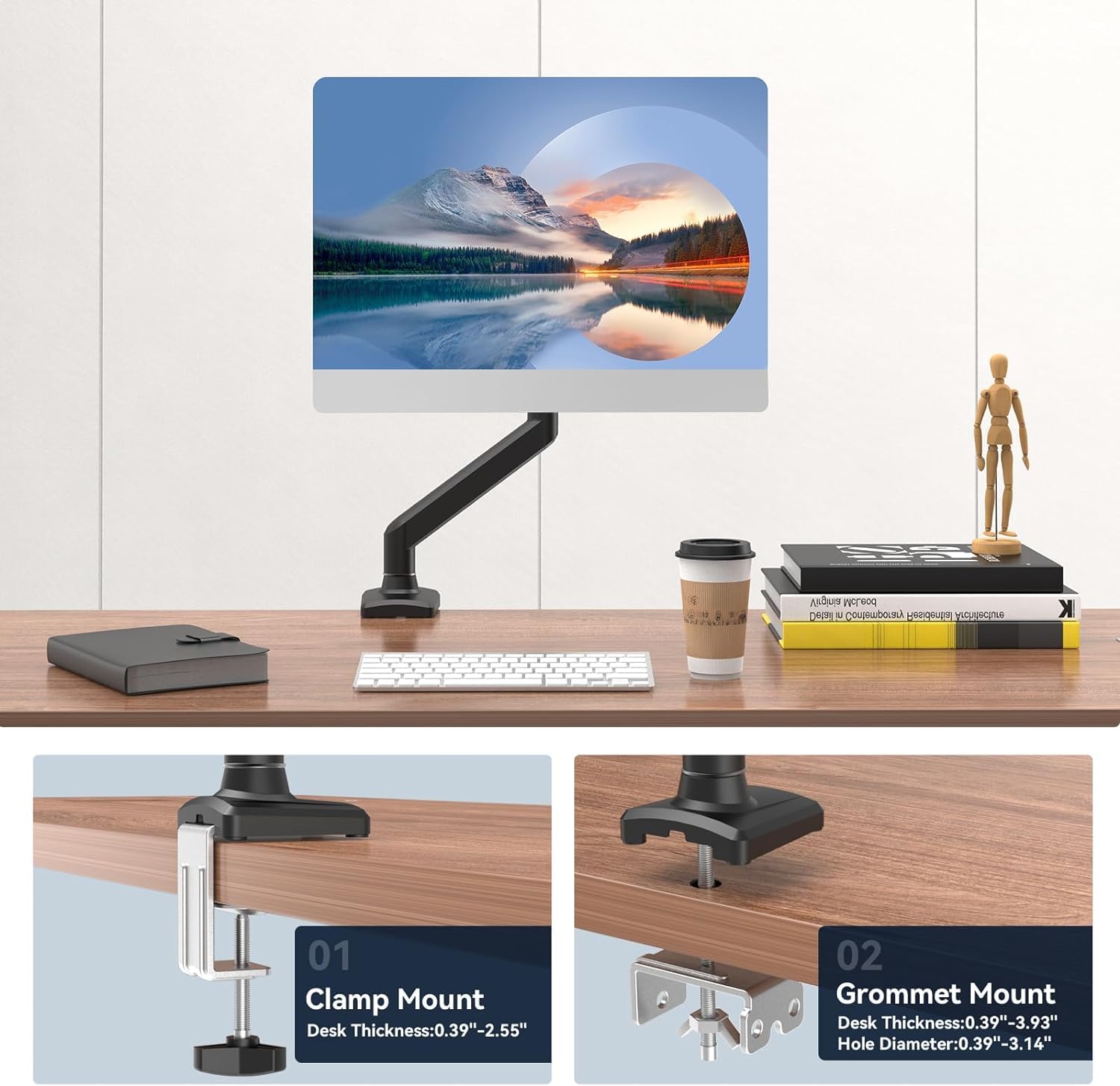 GILLAS Soporte para Monitor de hasta 32” Pulgadas, Brazo para Pantallas, Soporte Monitor Escritorio Inclinación Giratorio Rotar con Ajuste de Altura, Compatibilidad Universal