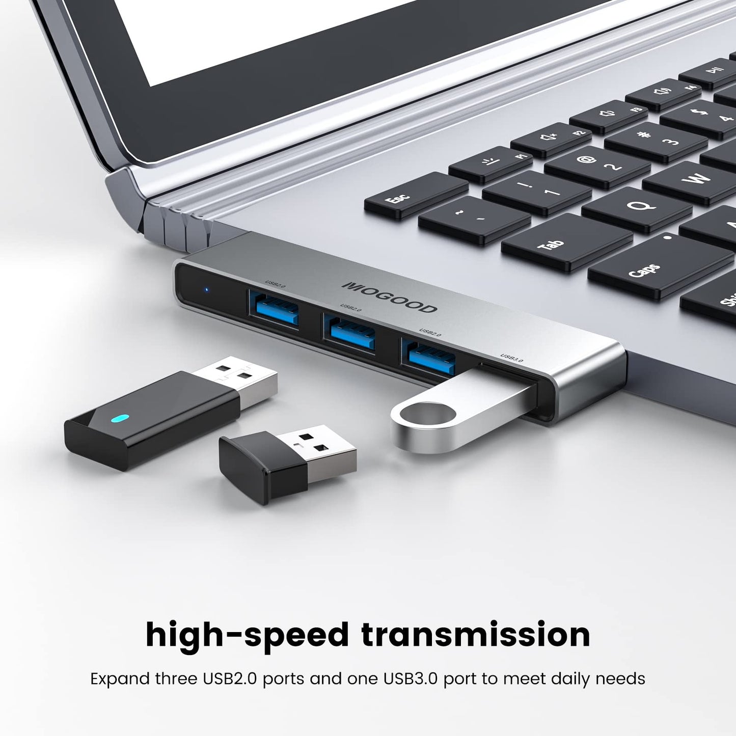 MOGOOD Divisor USB 3.0 Hub, Expansor de Puerto USB para Portátil, Adaptador multipuerto y Concentrador de datos