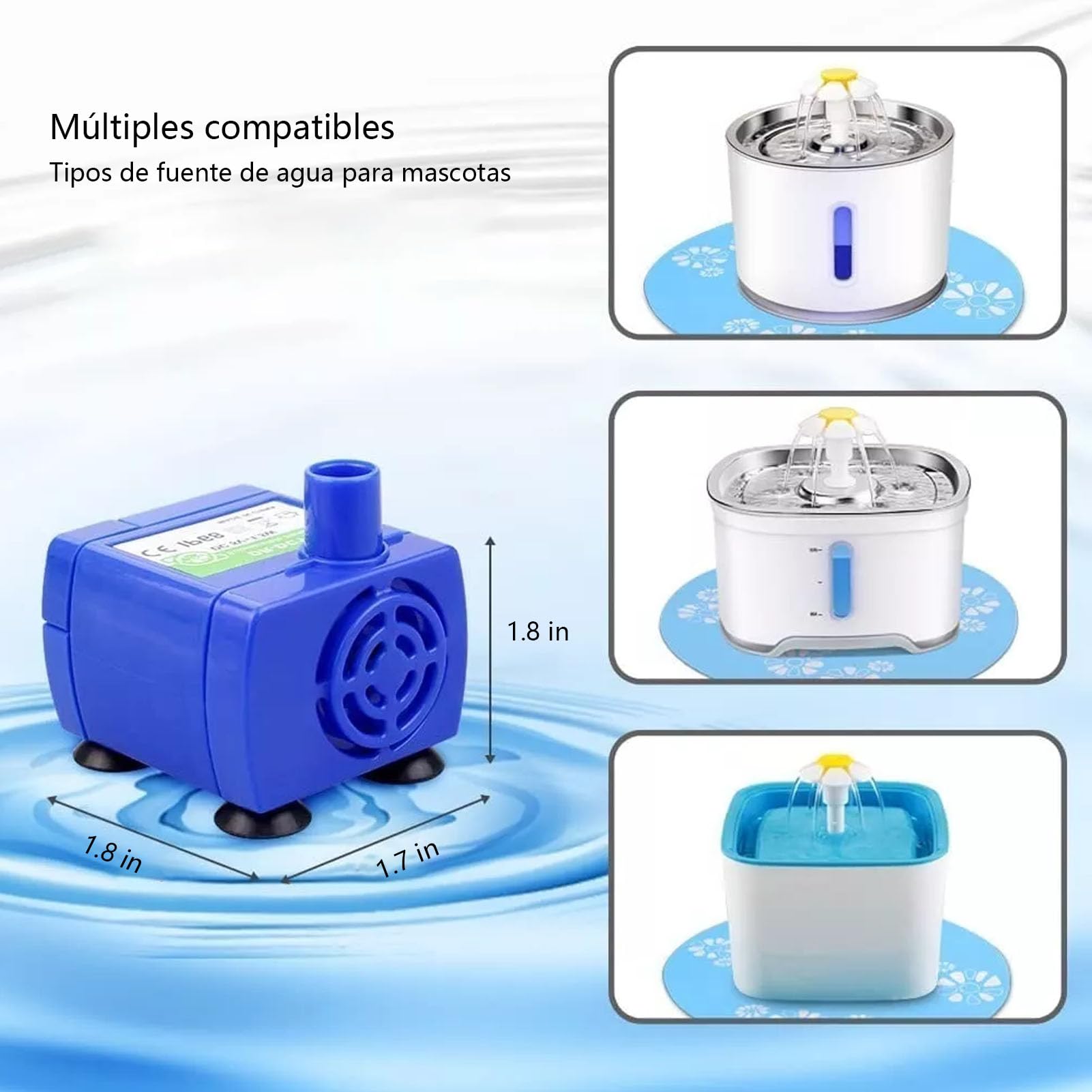 Keakitay Bomba De Fuente Para Gatos, Bomba para Bebederos Gato Mascotas, Motor DR-DC160 para Fuente Gatos Redonda, Cúbica y con Gorro de Flores