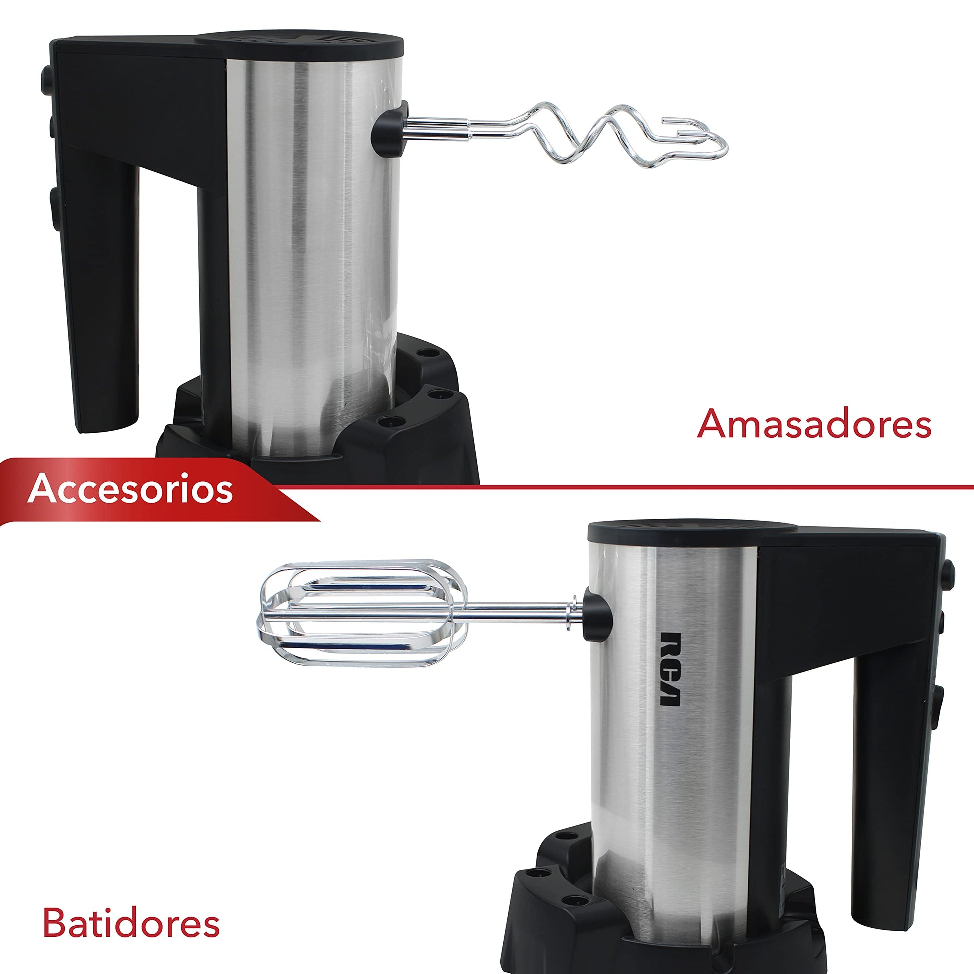 Batidora de Mano RCA, con 5 Velocidades, 2 Tipos de Aspas, Botón de Velocidad Máxima,Fácil Extracción y Limpieza,Accesorios Metálicos Incluuidos,Potente y Versátil para Repostería y Cocina, gris,RC-68