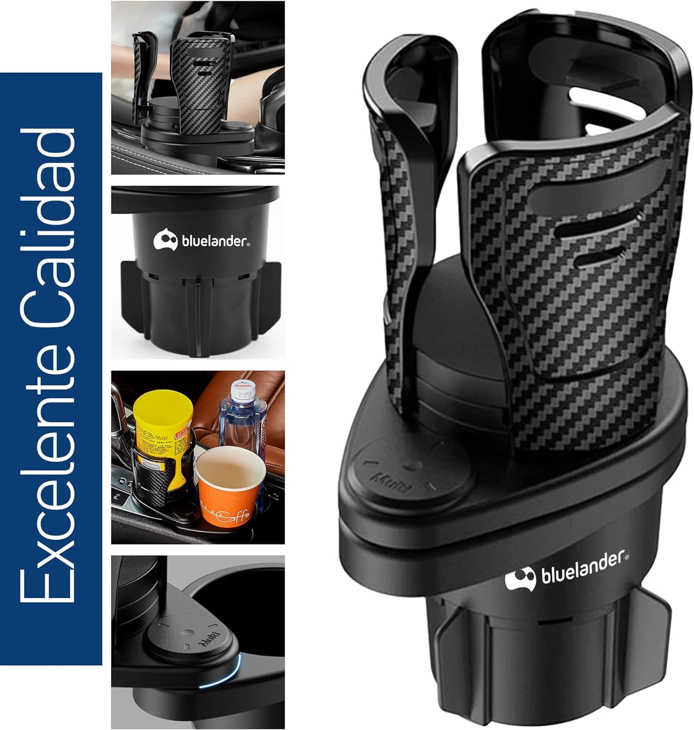 Bluelander Portavasos para Auto, Doble, Ajustable para Bebidas, Multifuncional, Compatibilidad Universal, Organizador de Celular, Gafas, Monedas, Color Negro