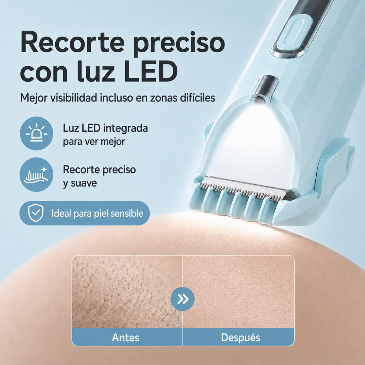 2 En 1 Maquina para depilar mujer, rasuradora eléctrica mujers, con Luces Auxiliares, Doble Cabezal | Recargable Type-C e IPX7, para Bikini Facial Brazos Axilas (Azul)
