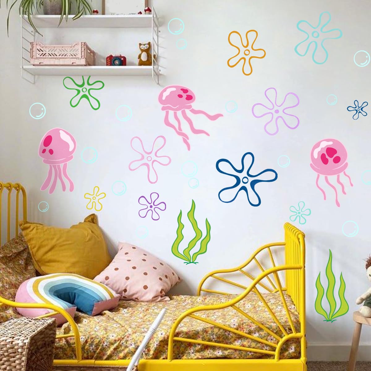 Calcomanías de pared con burbujas de medusas bajo el mar, calcomanías de pared debajo del mar, vinilo extraíble debajo del mar, calcomanías de pared subacuáticas para bebé, cuarto de estar, oficina