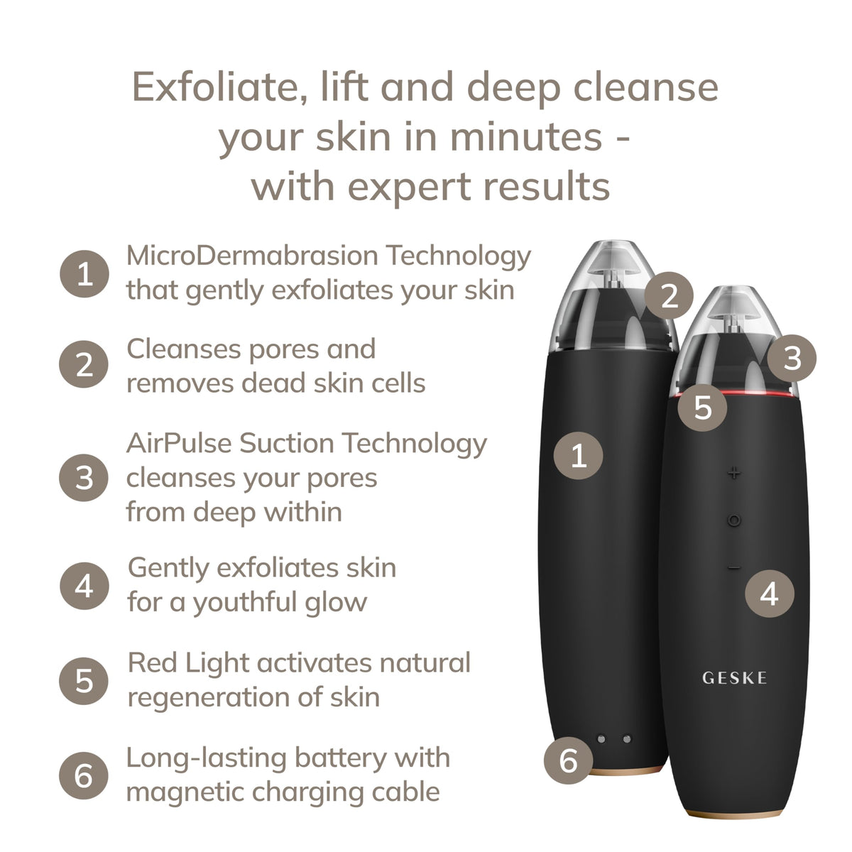 GESKE | SmartAppGuided™ MicroDermabrasion Blackhead Remover | Eliminador de puntos negros 7 en 1 | Limpiador de poros eléctrico | limpieza al vacío innovadora | herramientas de belleza