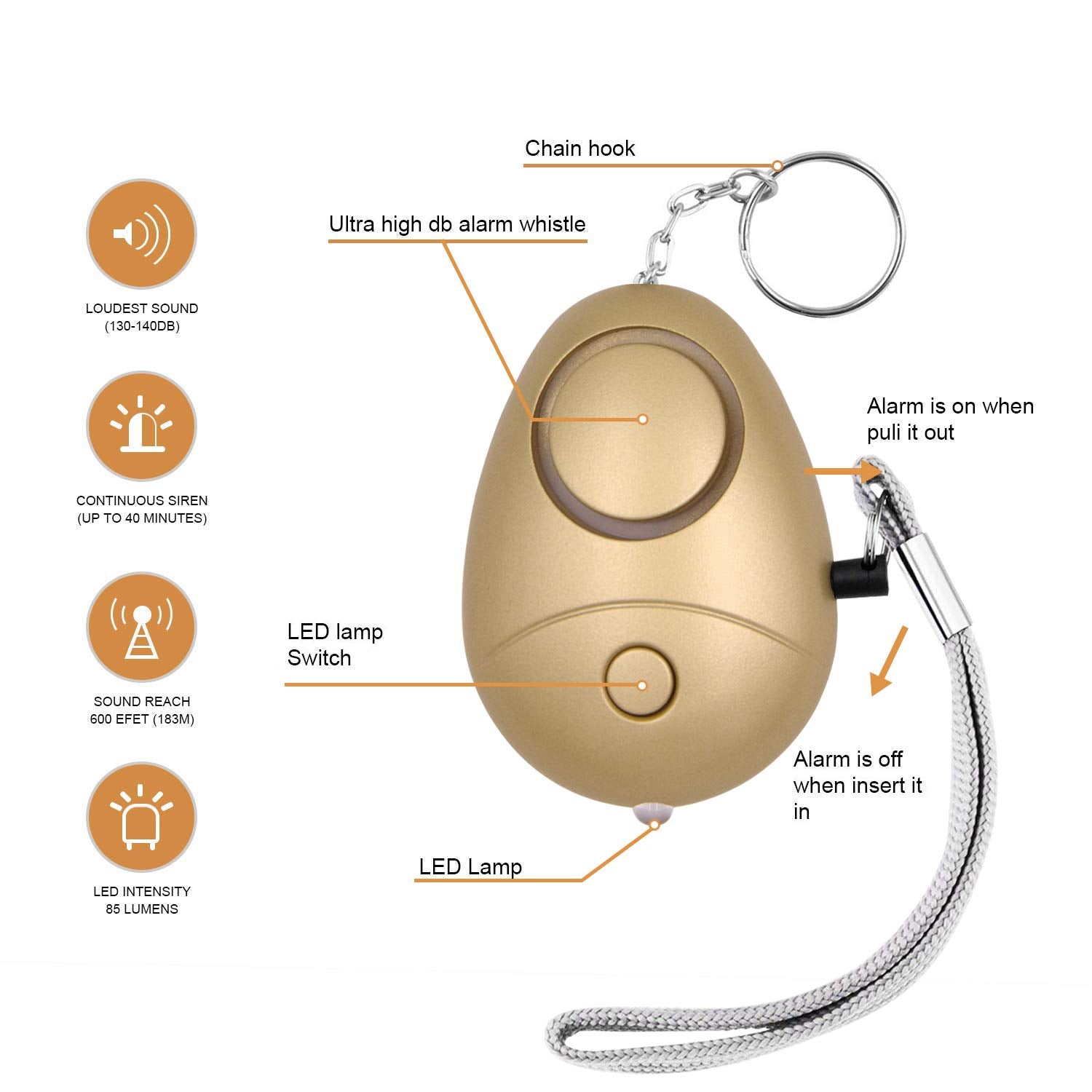 KOSIN - Alarma Personal de Sonido Seguro, Paquete de 6 llaveros de Alarma de Seguridad Personal de 140 dB con Luces LED, Alarma de Seguridad de Emergencia para Mujeres, Hombres, niños, Ancianos