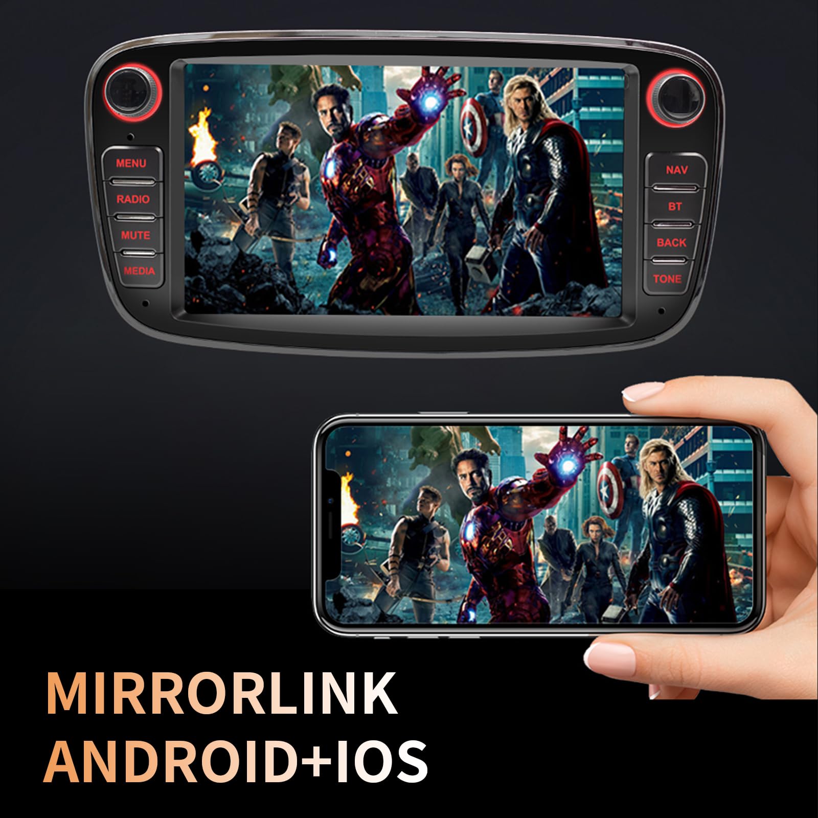 FINYQBET Autoestéreo para Carro Ford Focus 2013 y Modelos Anteriores, Estéreo con Pantalla CarPlay y Android Auto, Compatible con Focus sin Adaptaciones, Asistente de Voz,Mirrorlink,Cámara Trasera,GPS