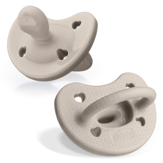 Chicco PhysioForma® - Chupete de silicona de lujo de una pieza para bebés de 6 a 16 m | Escudo texturizado de moda | Sin BPA y látex | Funda esterilizante reutilizable | Gris, 2 unidades