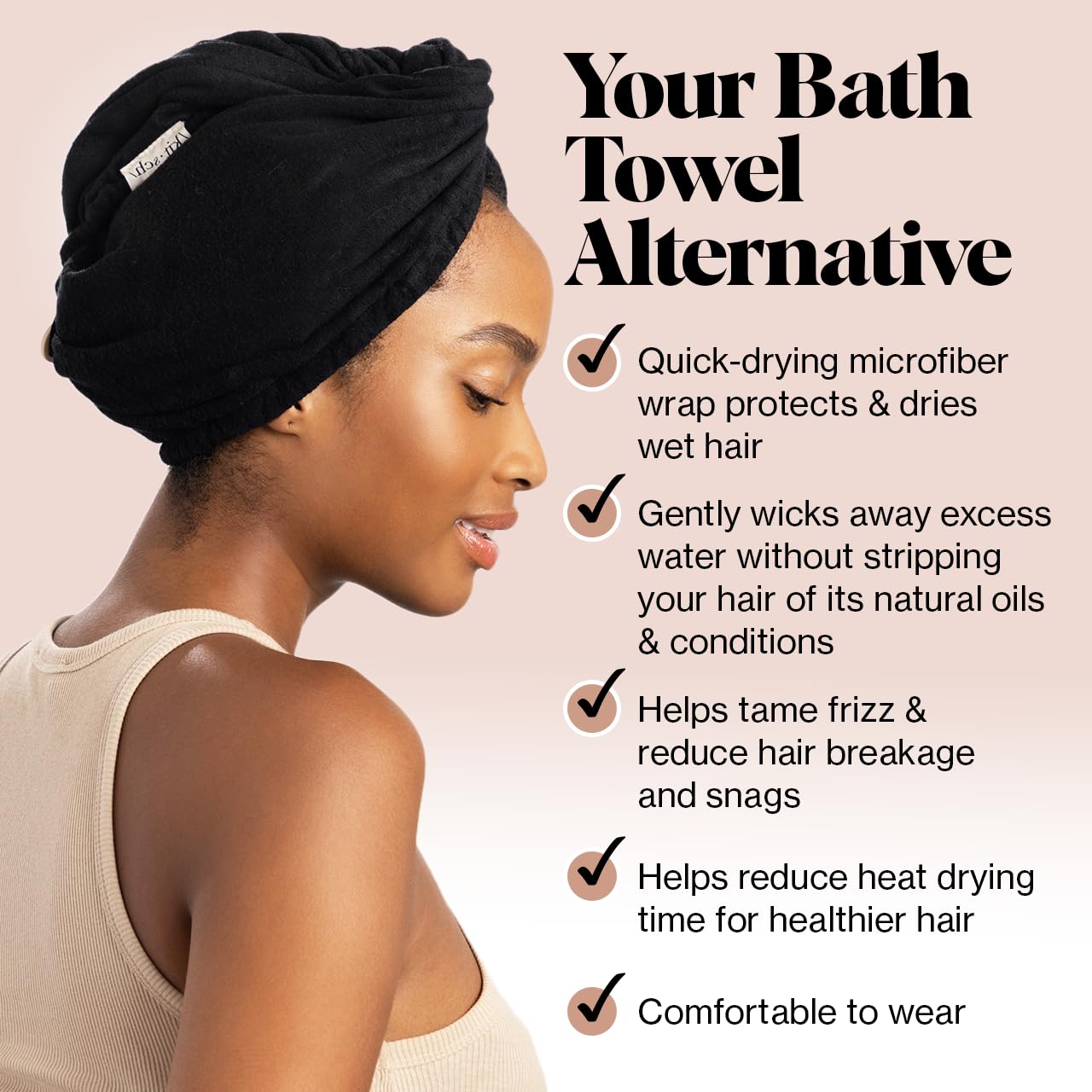 Kitsch Toalla de microfibra para el pelo para mujer, turbante de pelo para secar el cabello mojado, toallas de pelo f ciles de girar, toalla de microfibra s per absorbente y ultrasuave, toalla de pelo despu s del spa (negro)