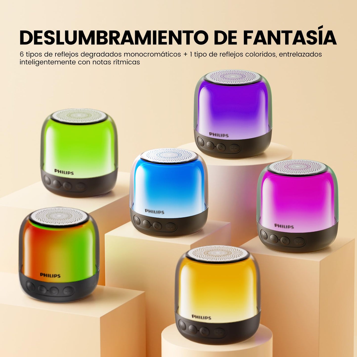 PHILIPS Bocina Bluetooth Portátil, Varias Luces RGB, Bluetooth 5.3 Altavoz Inalámbrico, Sonido Estéreo HD, Bajos Profundos1200Mah Tiempo de Espera Ultralargo, Admite TF/Emparejamiento Dual TWS