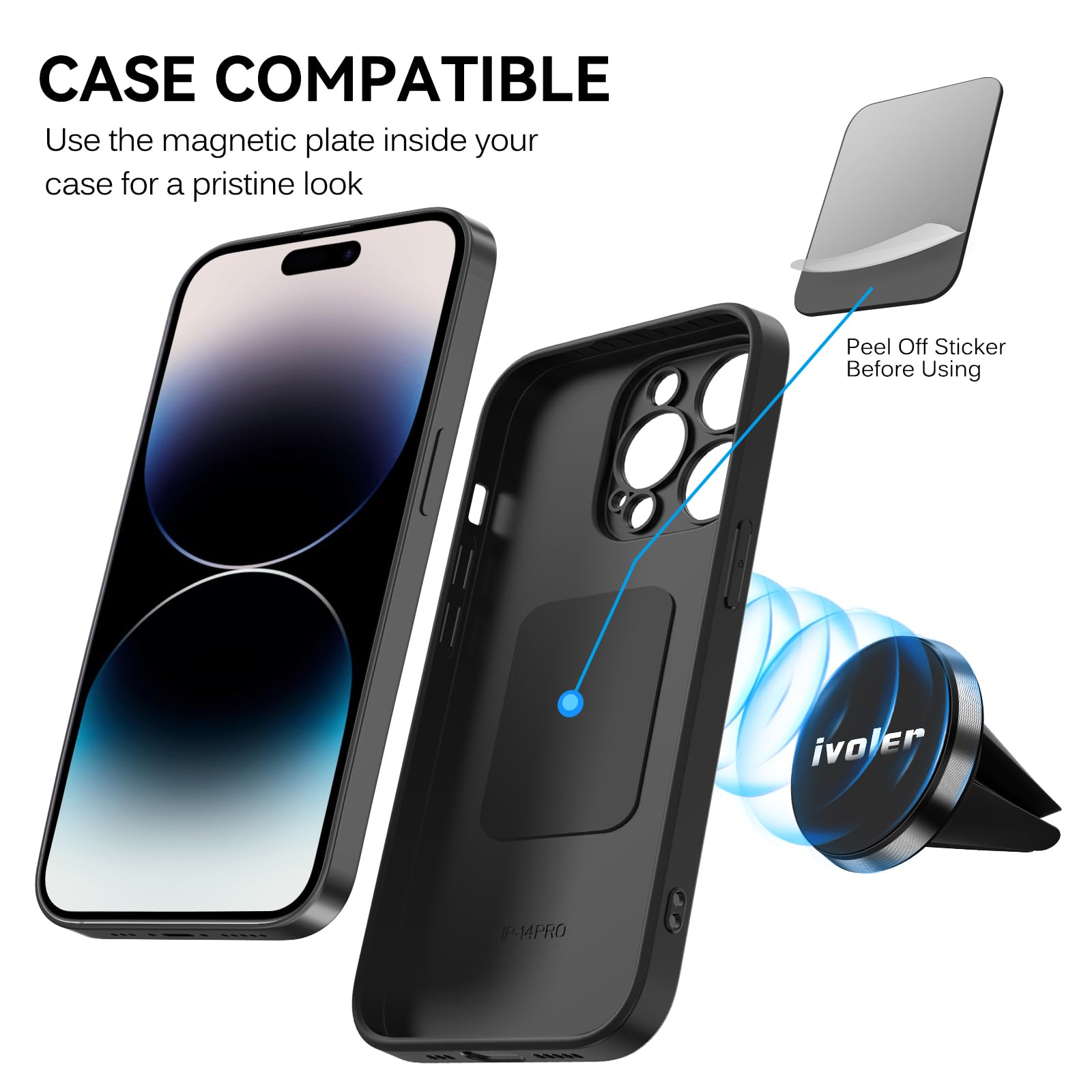 ivoler 2 Pack Soporte Celular Auto Magnético, Porta Base Celular Auto, Iman Coche Móvil para Rejilla del Aire, 360°Rotación, Soporte Magnético Móvil Coche para Smartphone, iPhone, Negro
