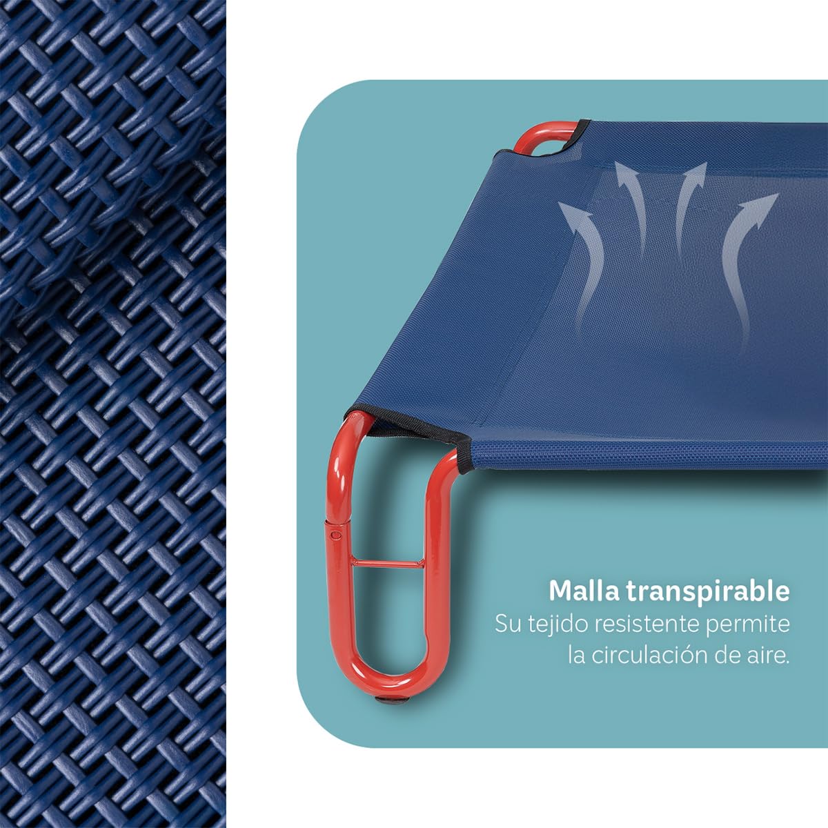 Cama Elevada para Perro Grande ESQUIMAL Azul Rojo con Malla Transpirable Ideal en Calor