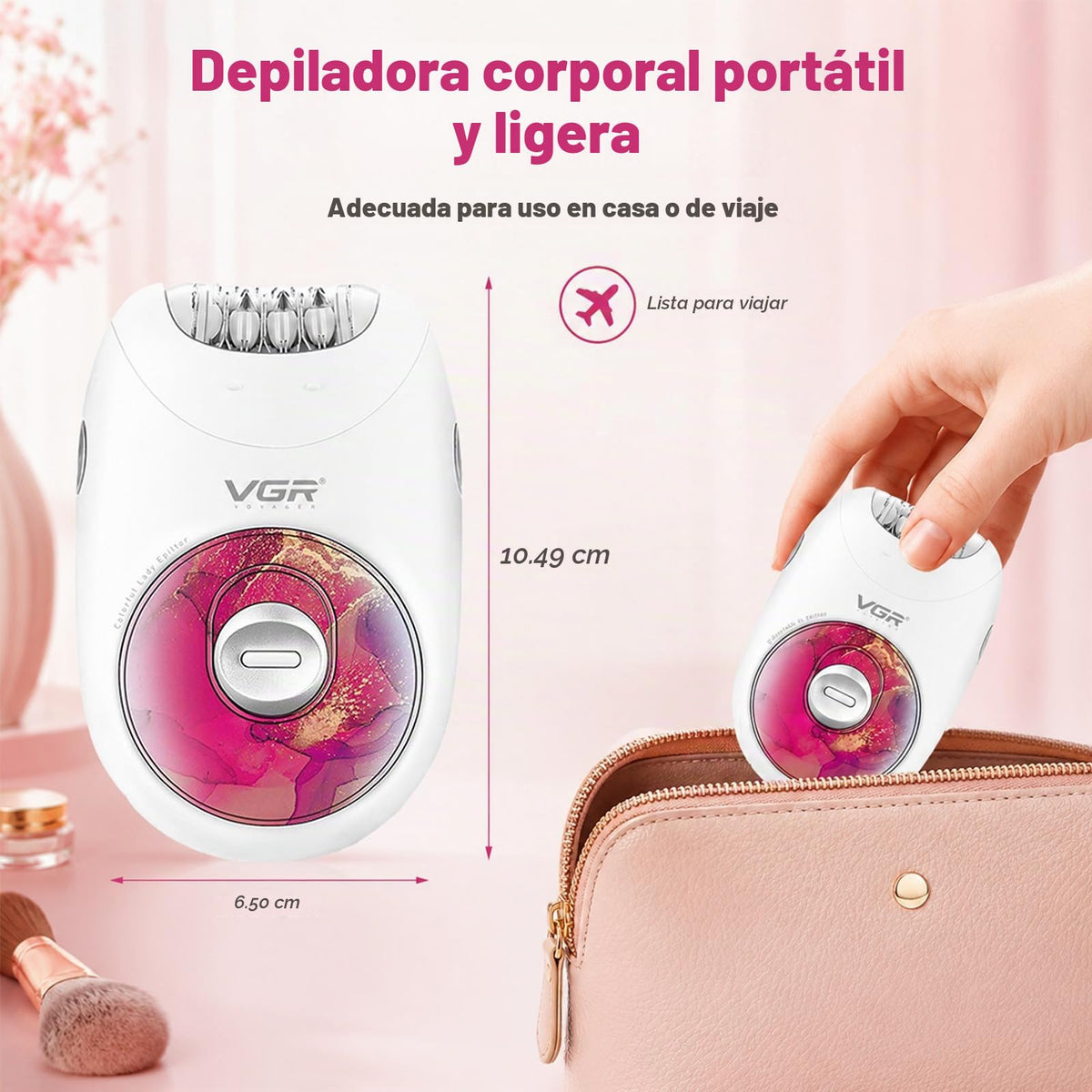 VGR706 Depiladora profesional para mujeres, dispositivo portátil inalámbrico de depilación mejorado, funcionamiento suave, diseño silencioso, sistema de 18 pinzas, depiladora recargable de cuerpo (rojo)
