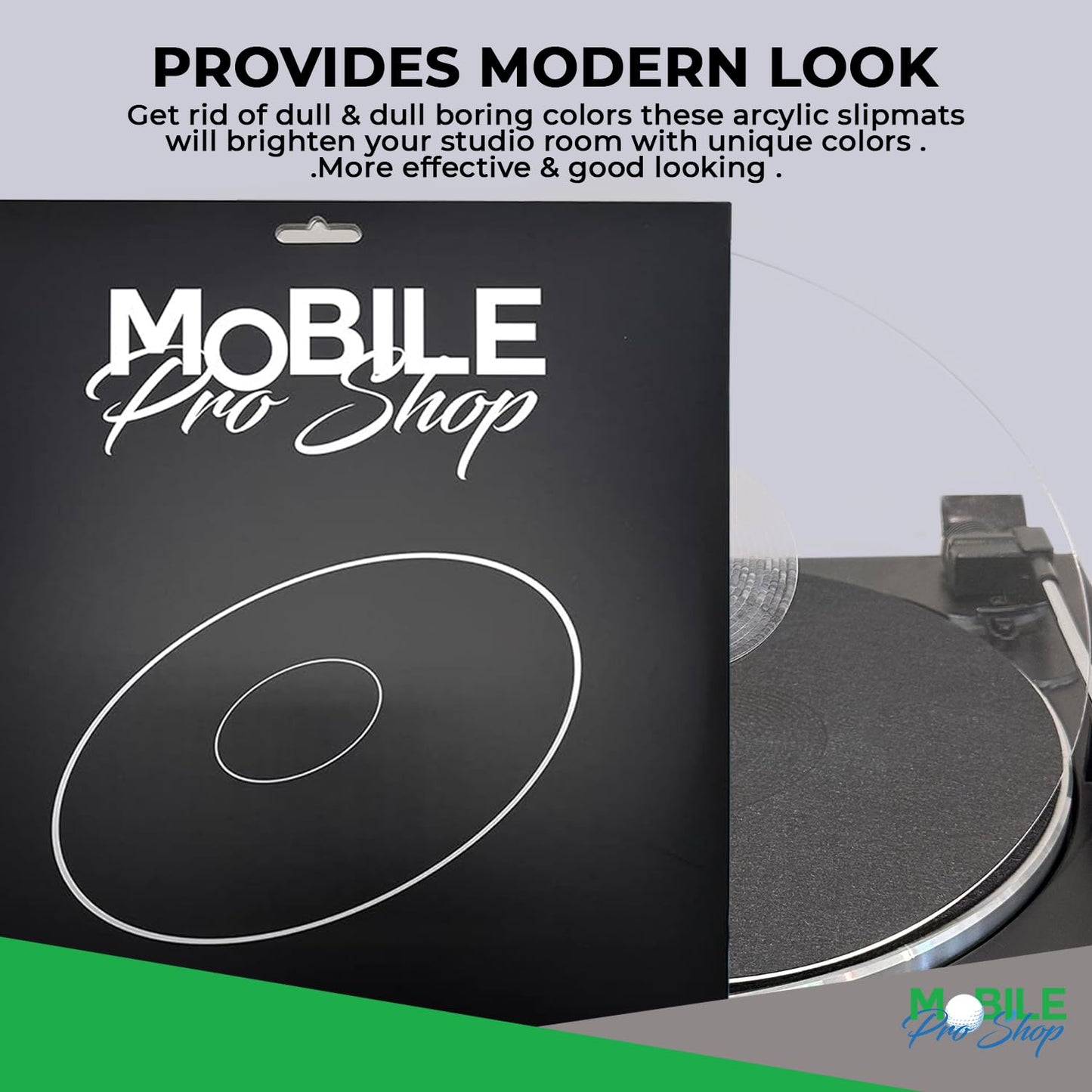 Mobile Pro Shop Turntable Acrylic Slipmat for Vinyl LP Record Players - 2.7mm Thick Provides Tighter Bass & Improves Sound Quality - 12" Platter Mat (Clear Transparent)