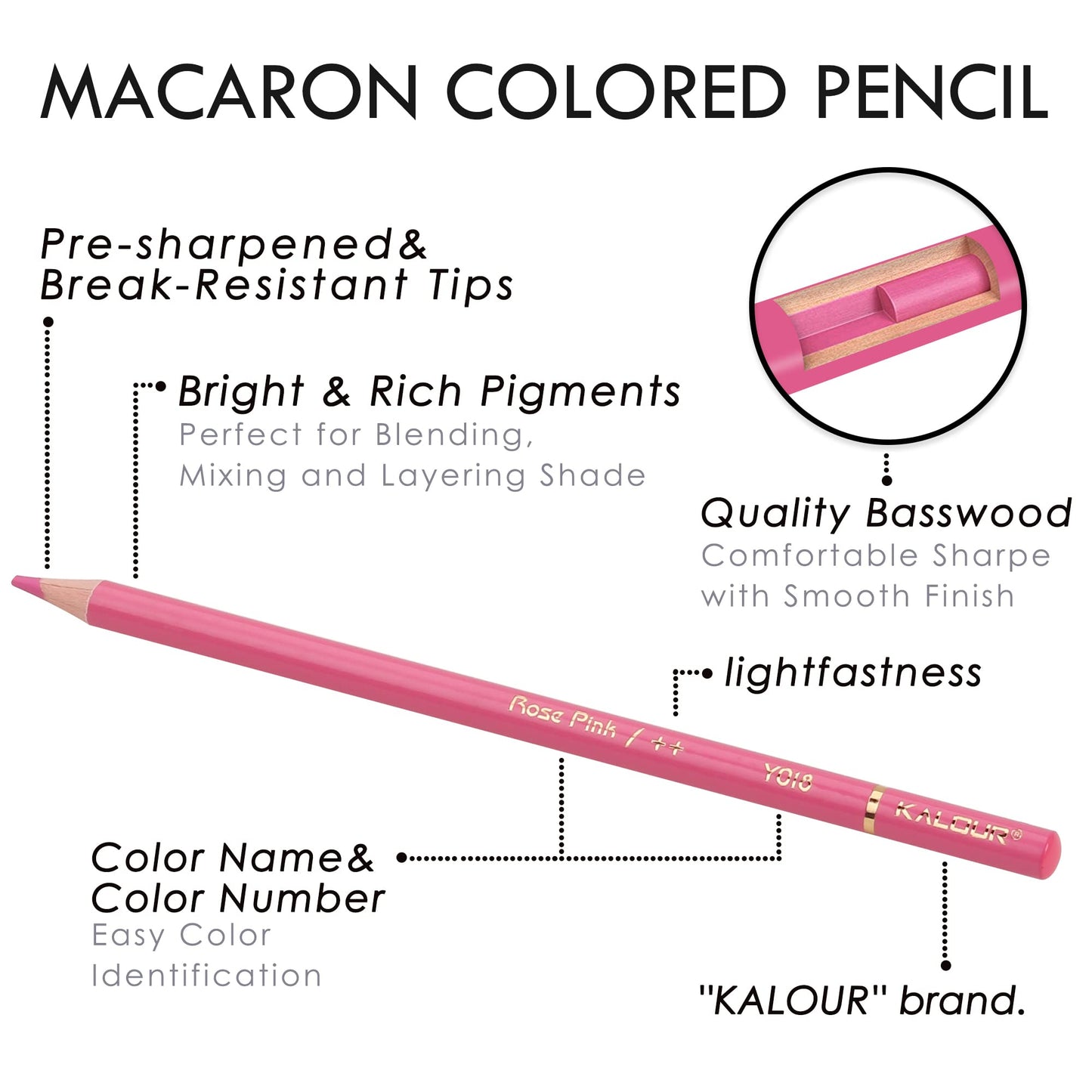 KALOUR - Lápices de colores pastel macarón, juego de 50 colores, núcleo suave para artistas, ideal para dibujar bocetos, sombra, lápices para colorear para adultos y niños principiantes