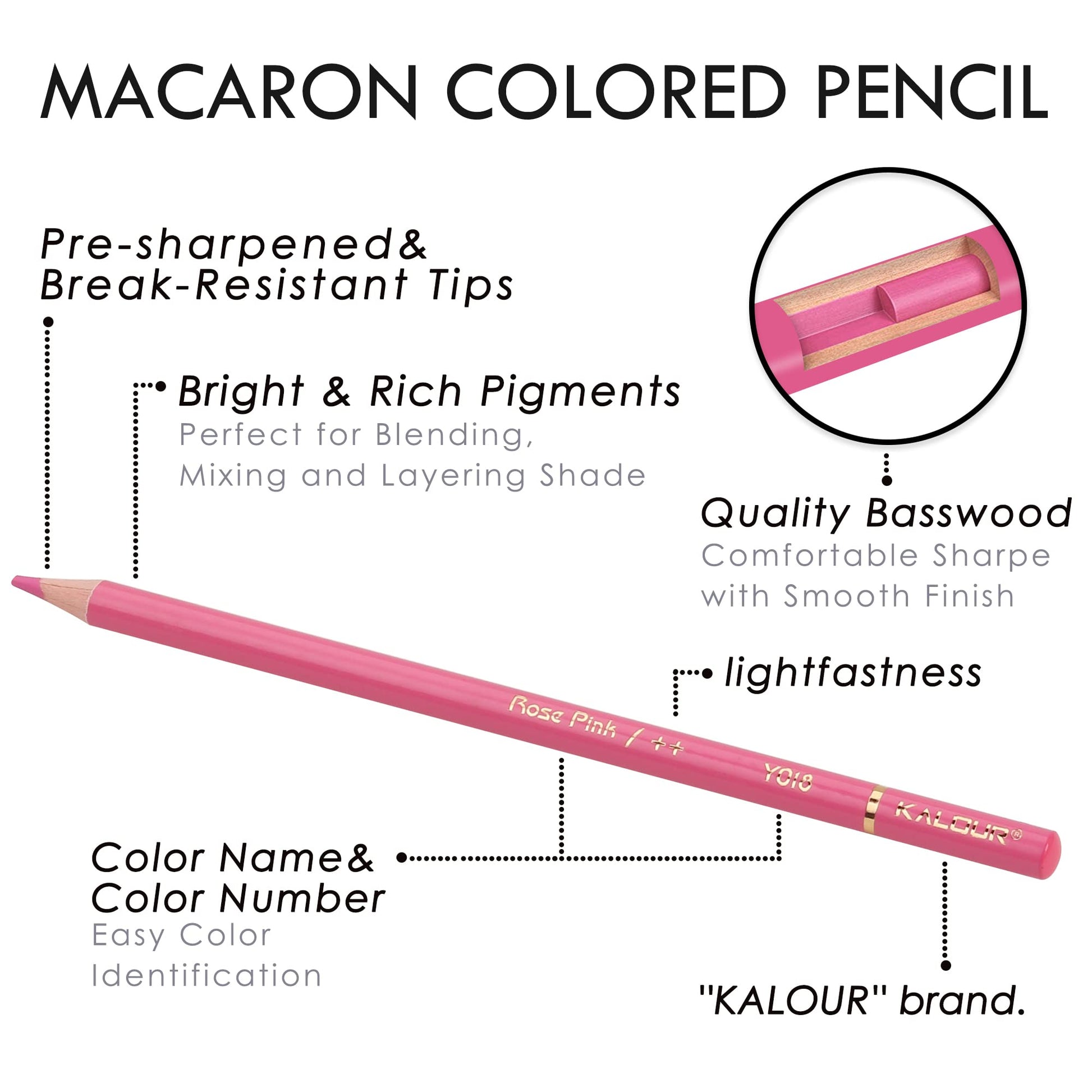 KALOUR - Lápices de colores pastel macarón, juego de 50 colores, núcleo suave para artistas, ideal para dibujar bocetos, sombra, lápices para colorear para adultos y niños principiantes