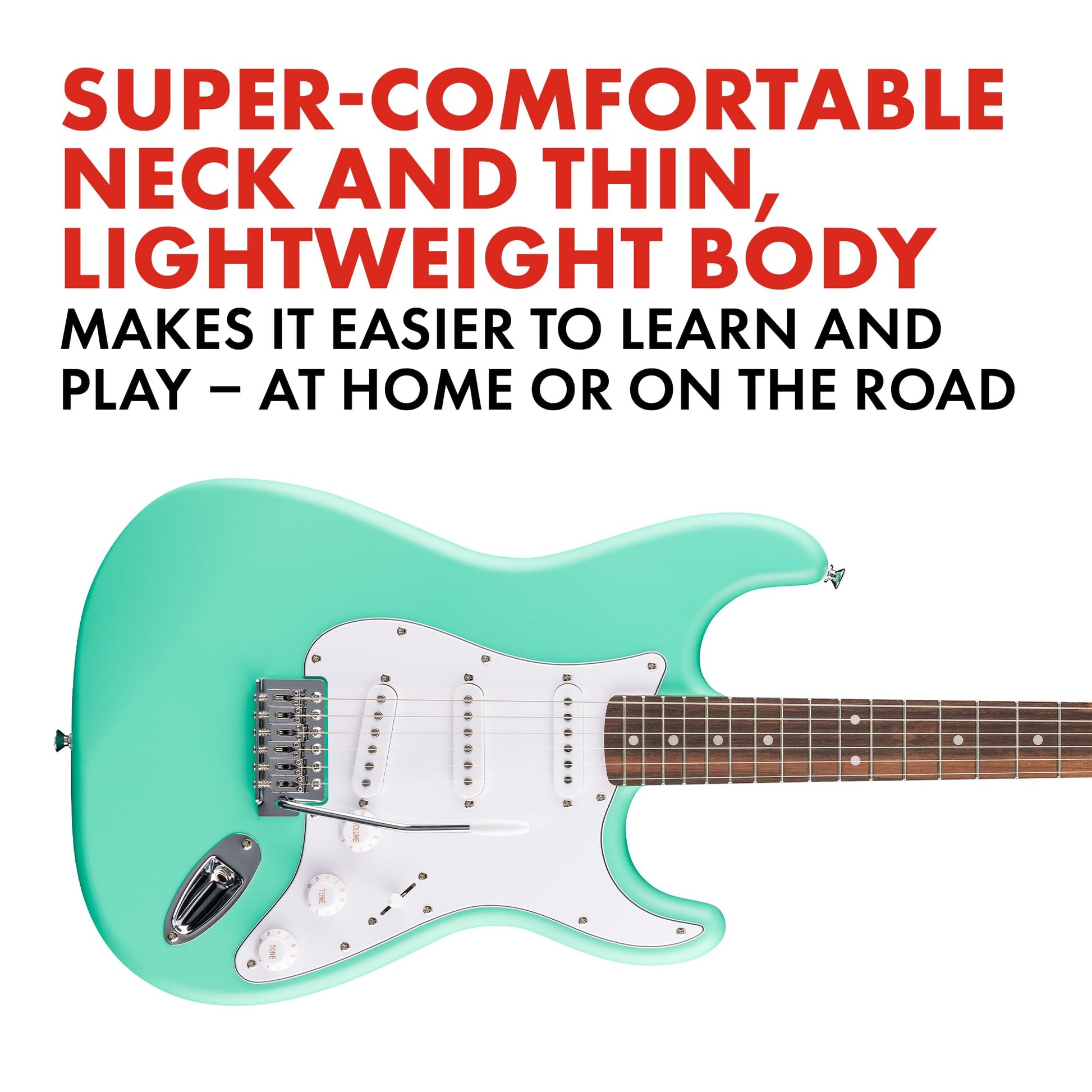 Fender Squier Debut Collection™ Stratocaster® Electric Guitar, Laurel Fingerboard, White Pickguard, Sea Foam Green